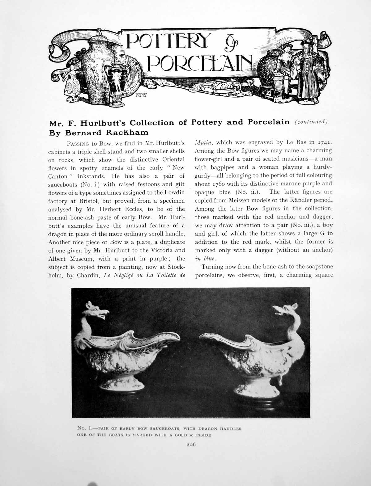Old Print Mr Frank Hurlbutts Collection Pottery Porcelain IiPages 1925