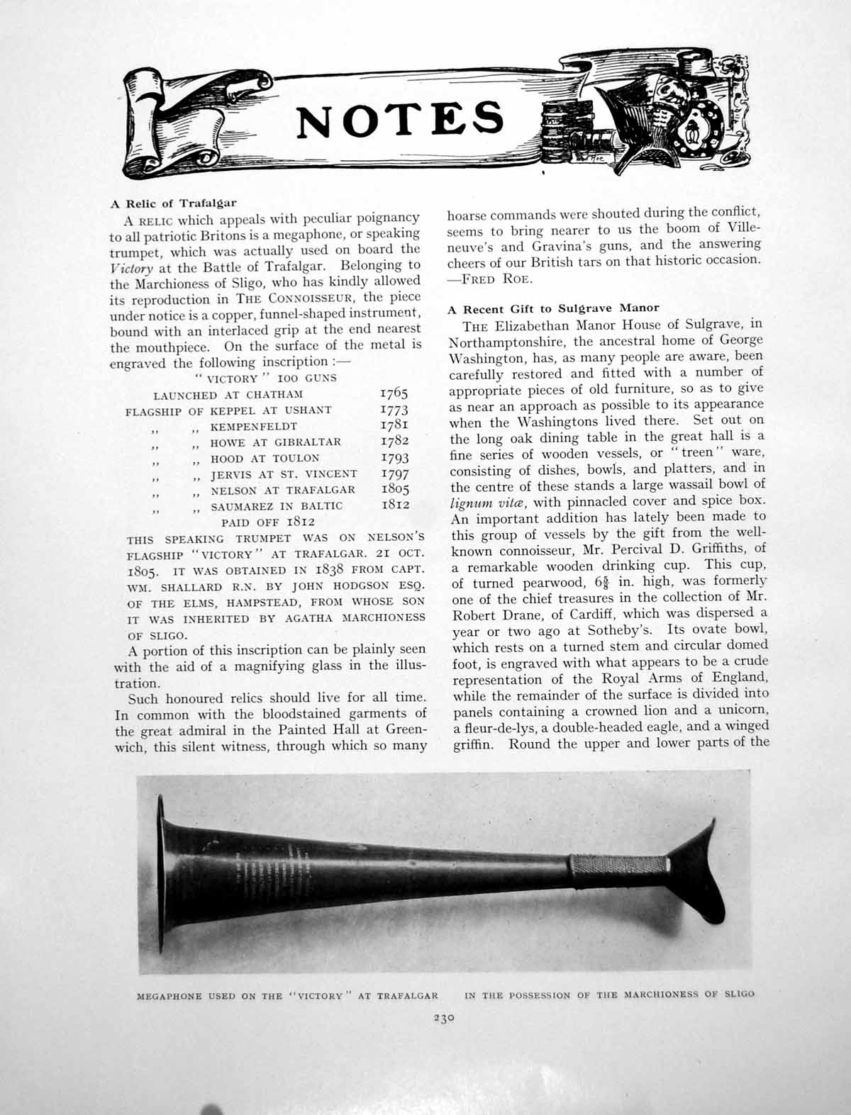 Old Print Notes Megaphone Used On Victory At Trafalgar TreenPages 1925
