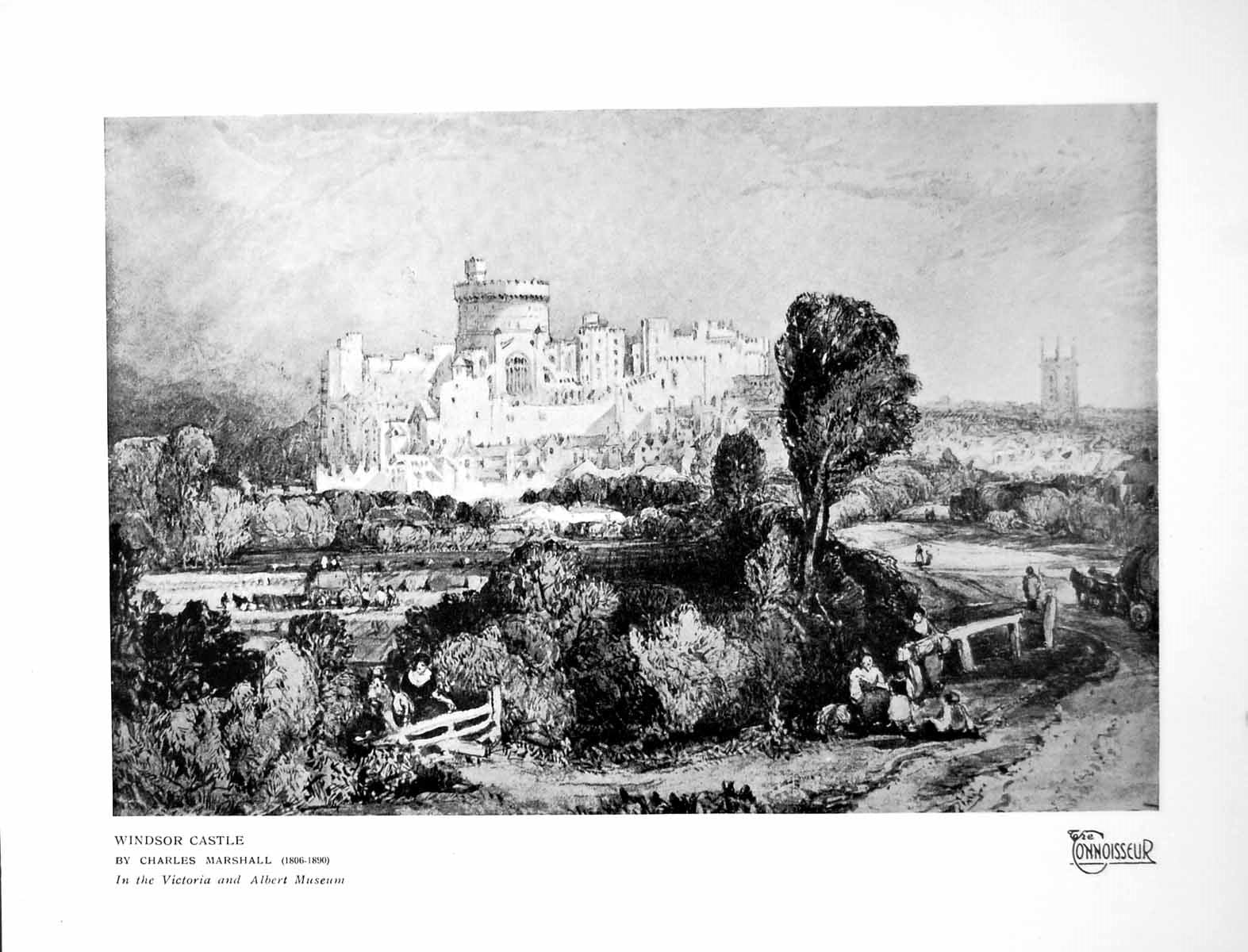 Old Print Windsor Castle By Charles Marshall In Victoria And Albert 1925 20th