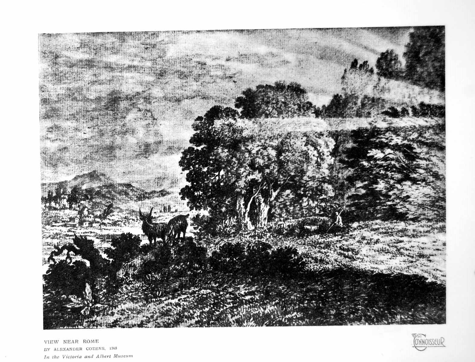 Antique Print View Near Rome By Alexander Cozens Animals Grazing Trees 1925