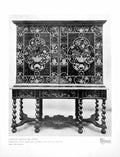 Antique Old Print Flemish Cabinet On Stand Marqetry Bird Flower Motives 1925