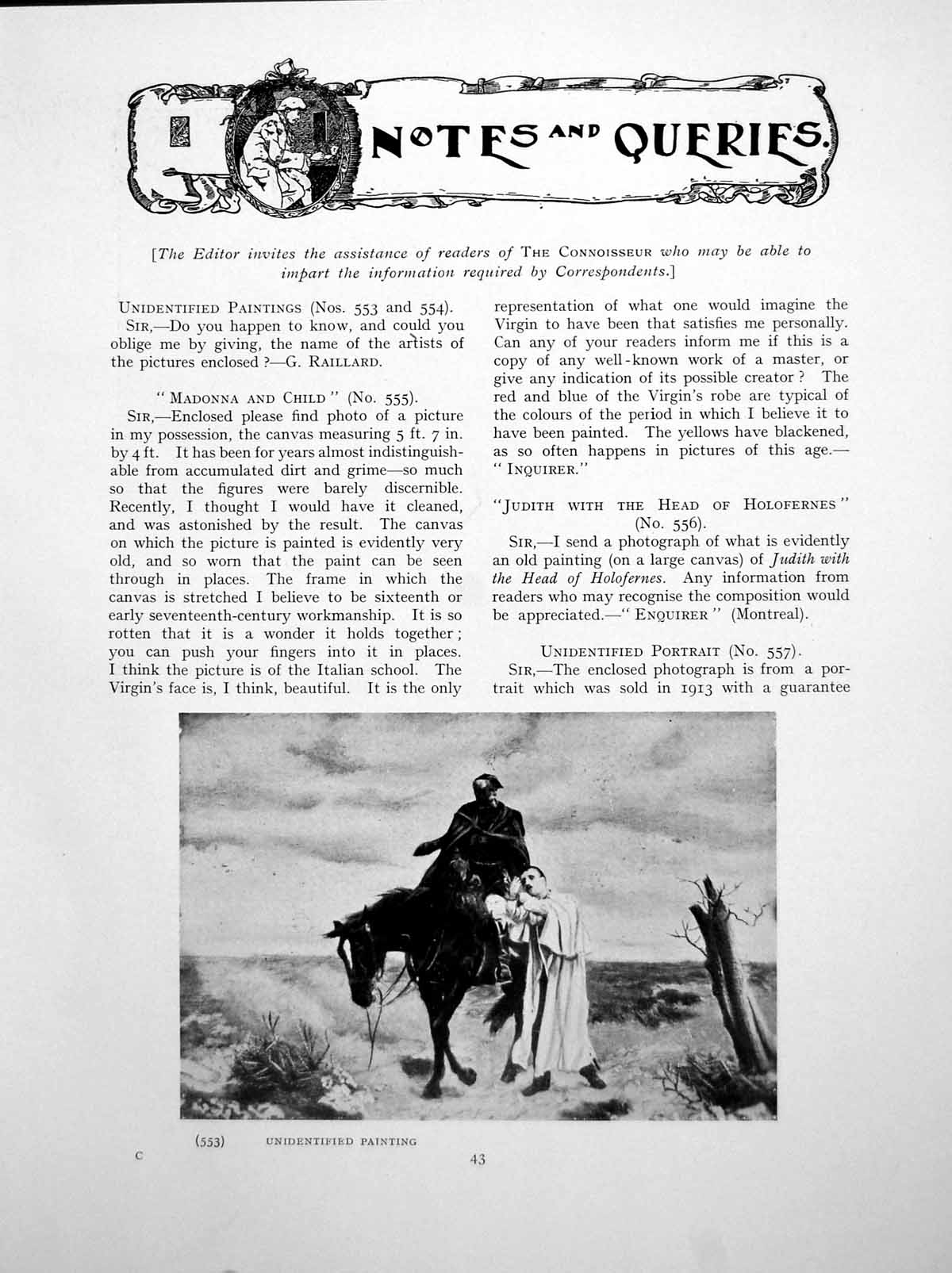Antique Old Print Notes Queries Unidentified Paintings Man HorsePage 1925