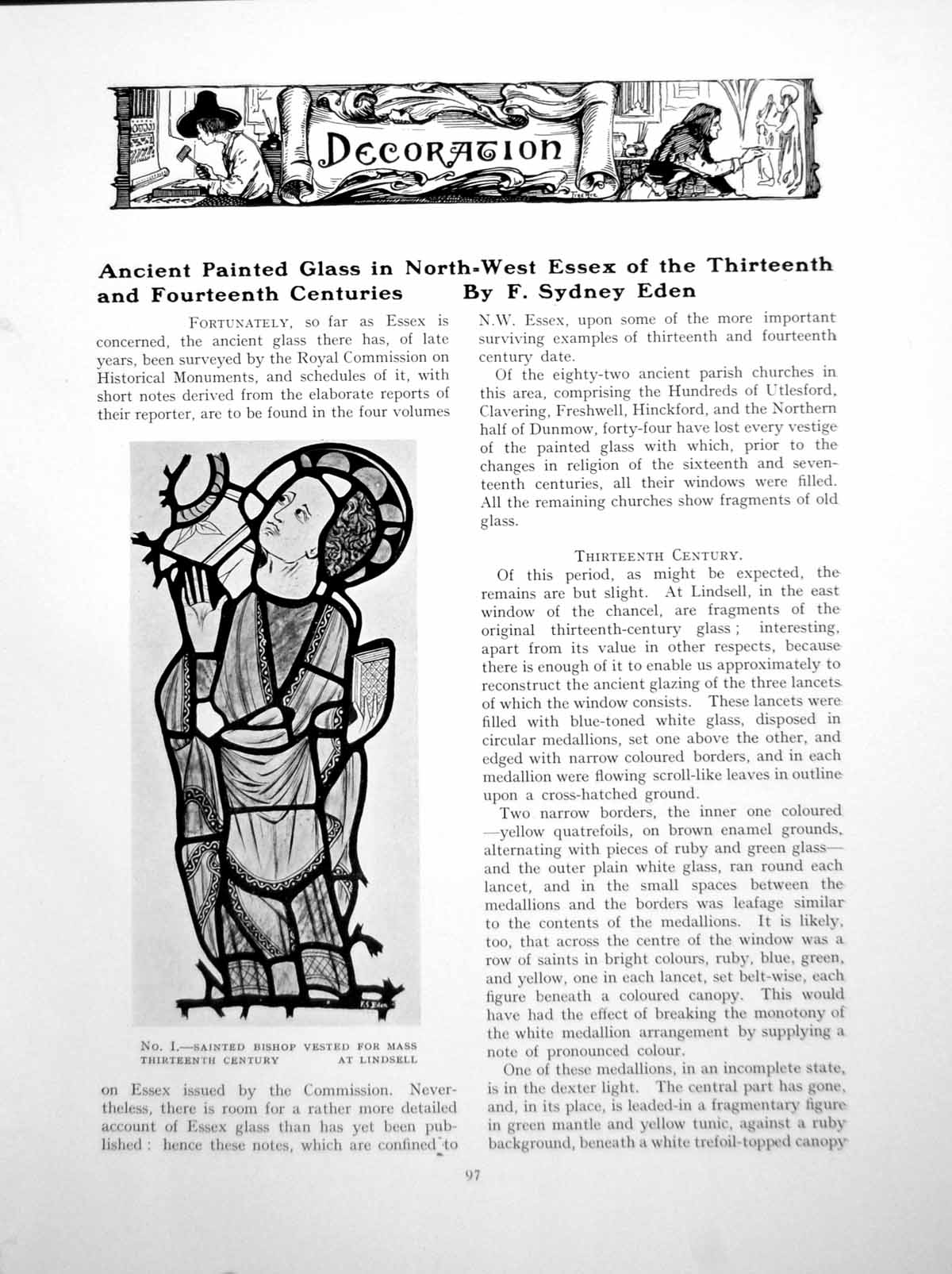 Antique Print Ancient Painted Glass In Nw Essex C13Th And C14ThPages 1925