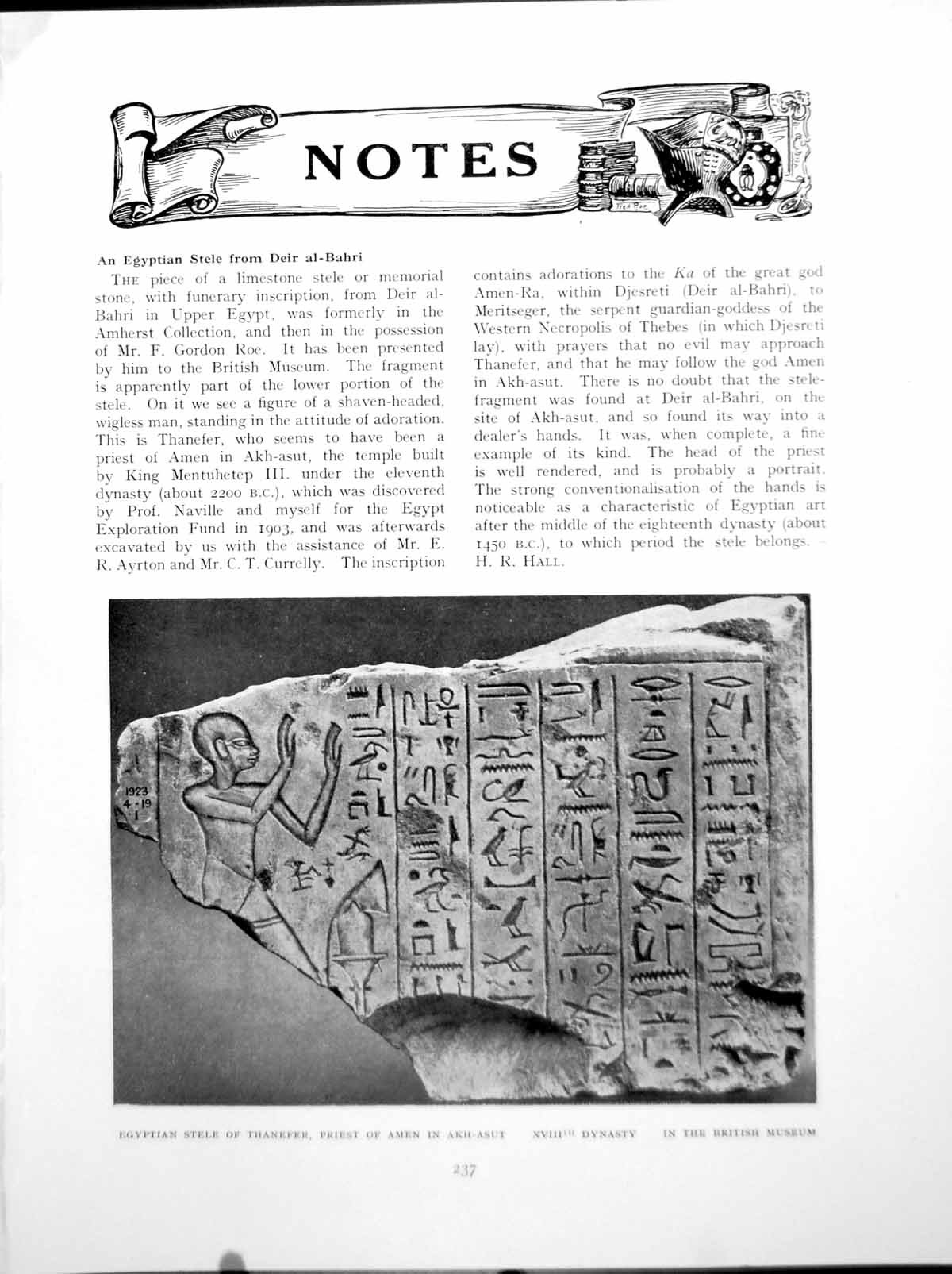 Old Print Notes An Egyptian Stele From Deir Al-Bahri ClocksPages 1925