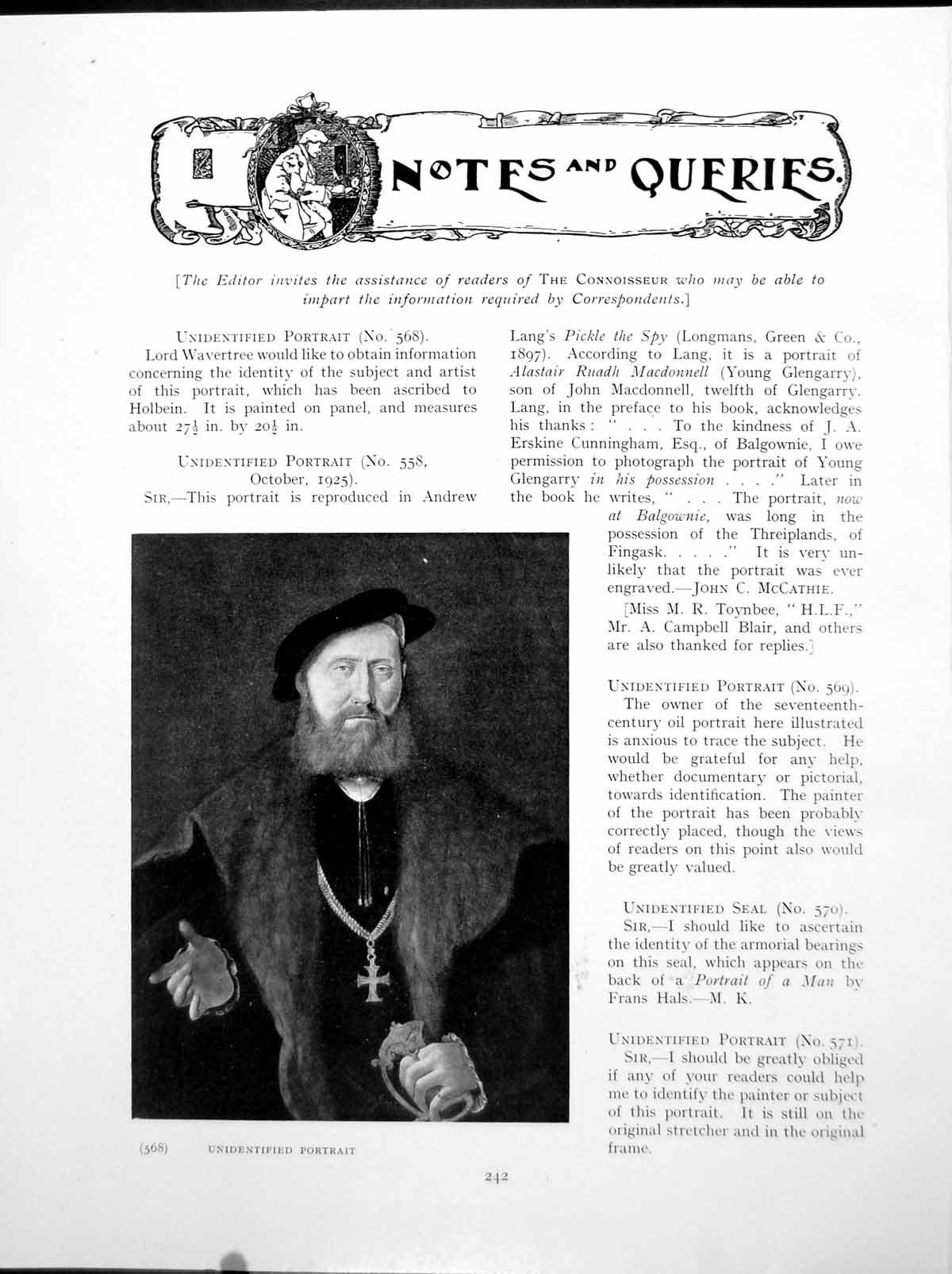 Antique Print Queries Unidentified Portrait Seal Dole CupboardPages 1925