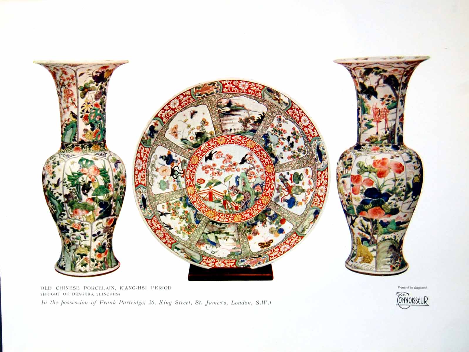 Old Vintage Print Chinese Porcelain K'Ang Shai Period Beakers Dish 1925 20th