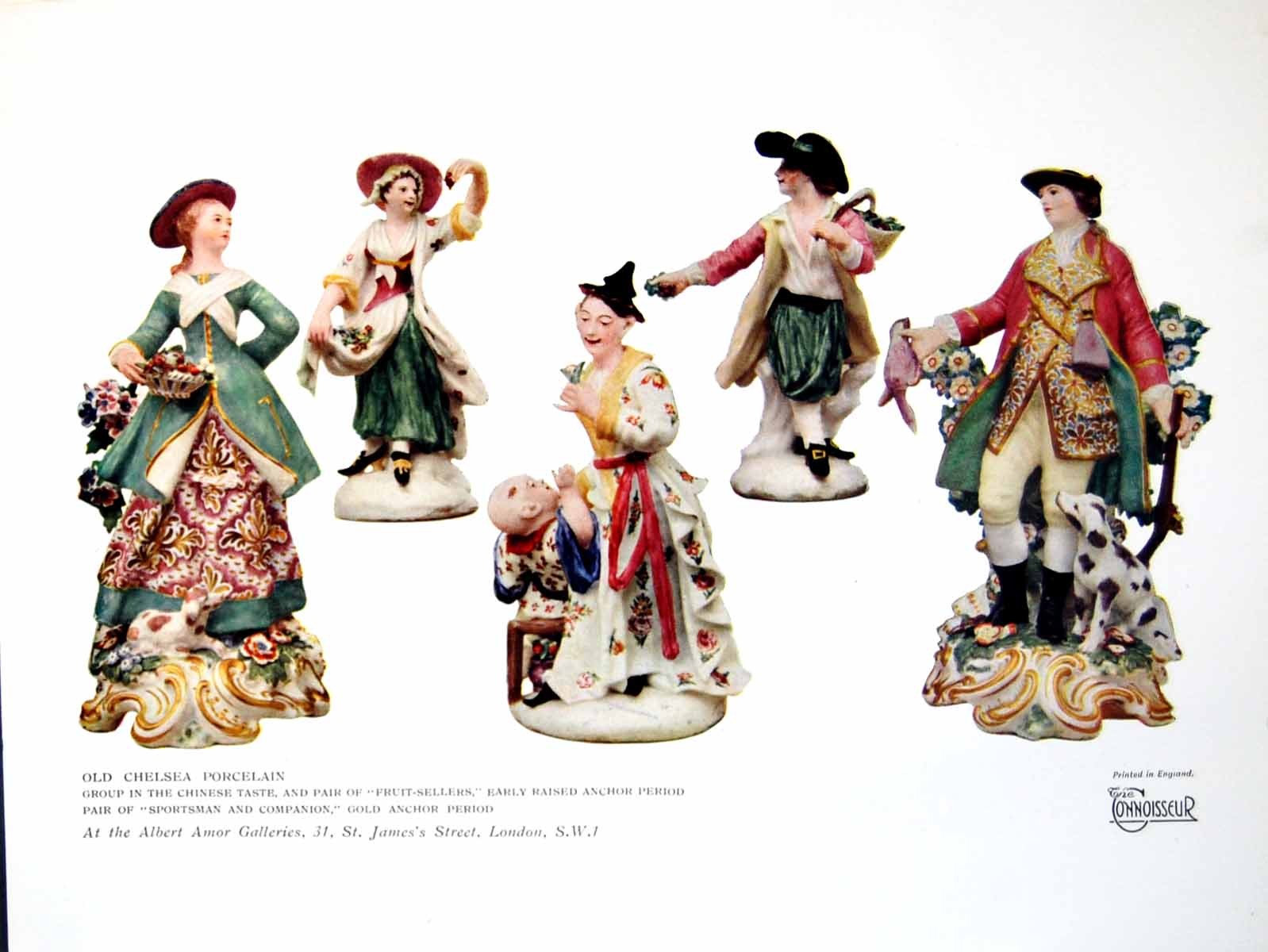 Original Old Vintage Print Chelsea Porcelain Chinese Syle Fruit Seller 1925