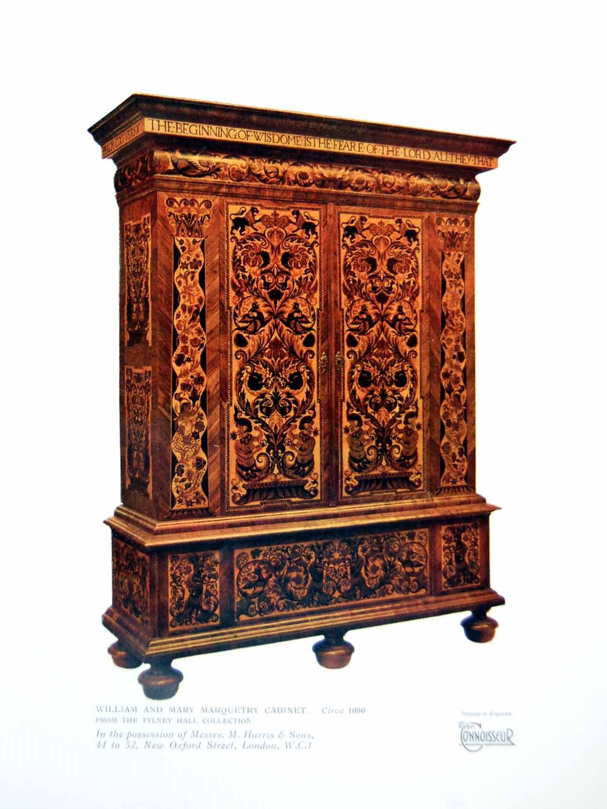 Antique Print William And Mary Marquetrycabinet Circa 1690 Tylney Hall 1925