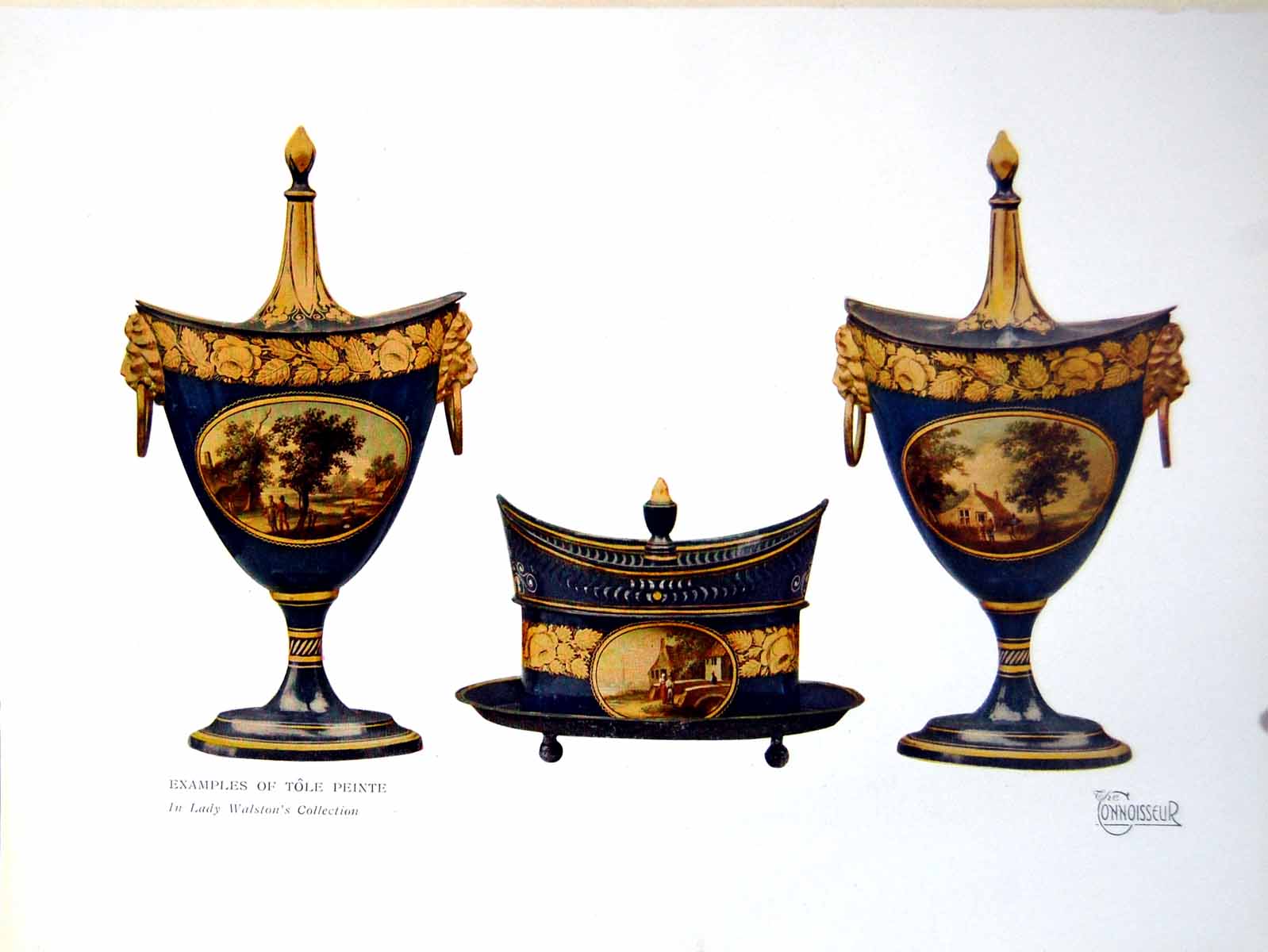 Antique Old Print Examples Tole Peinture In Lady Walston'S Collection 1925 20th
