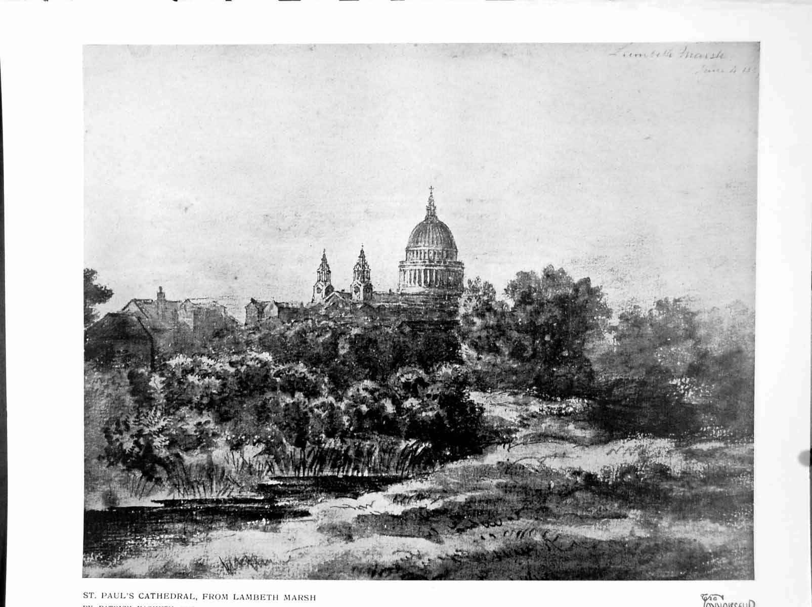 Antique Print St. Paul'S Cathedral From Lambeth Marsh Patrick Naysmyth 1925