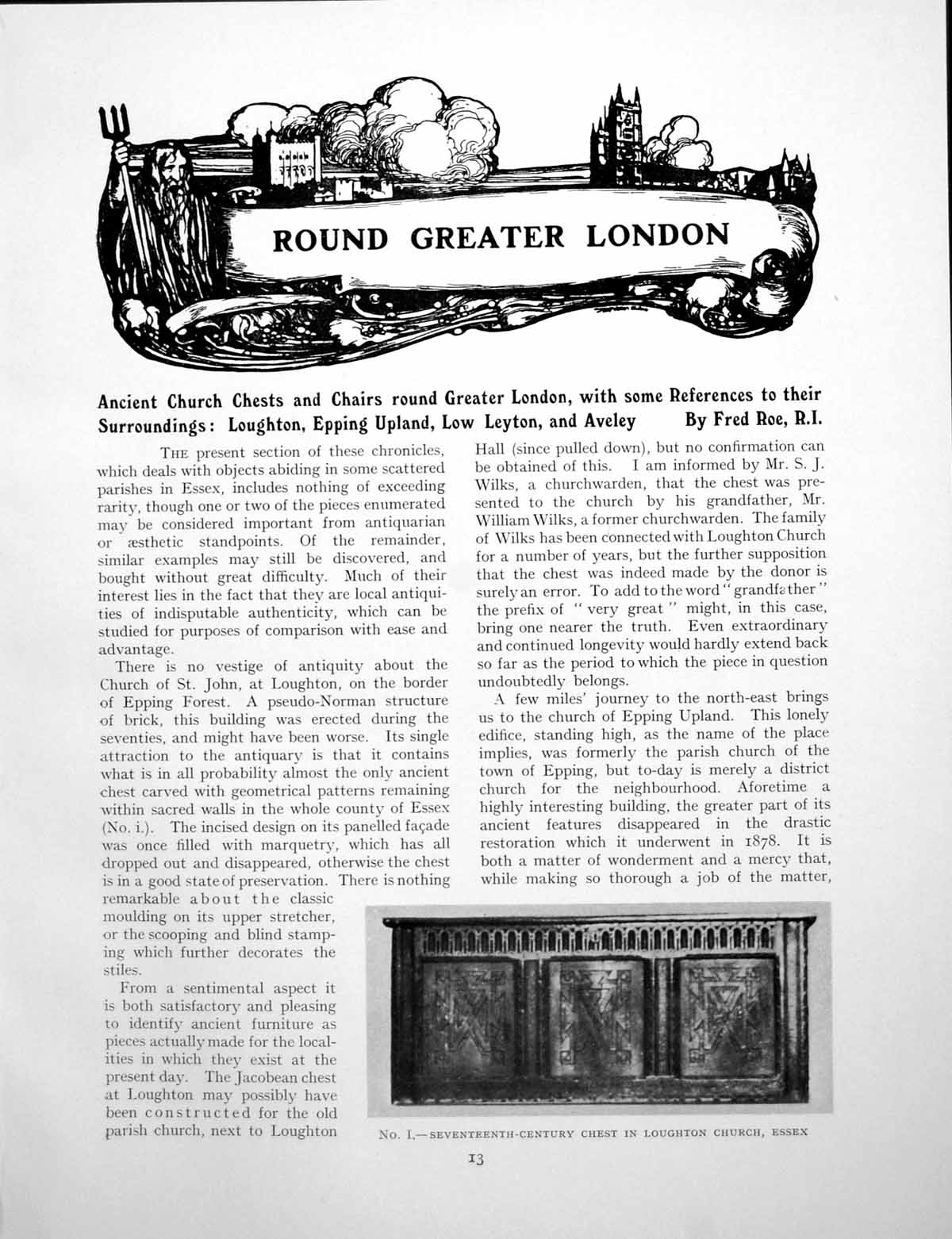 Antique Old Print Ancient Church Chests Greater London LoughtonPages 1926