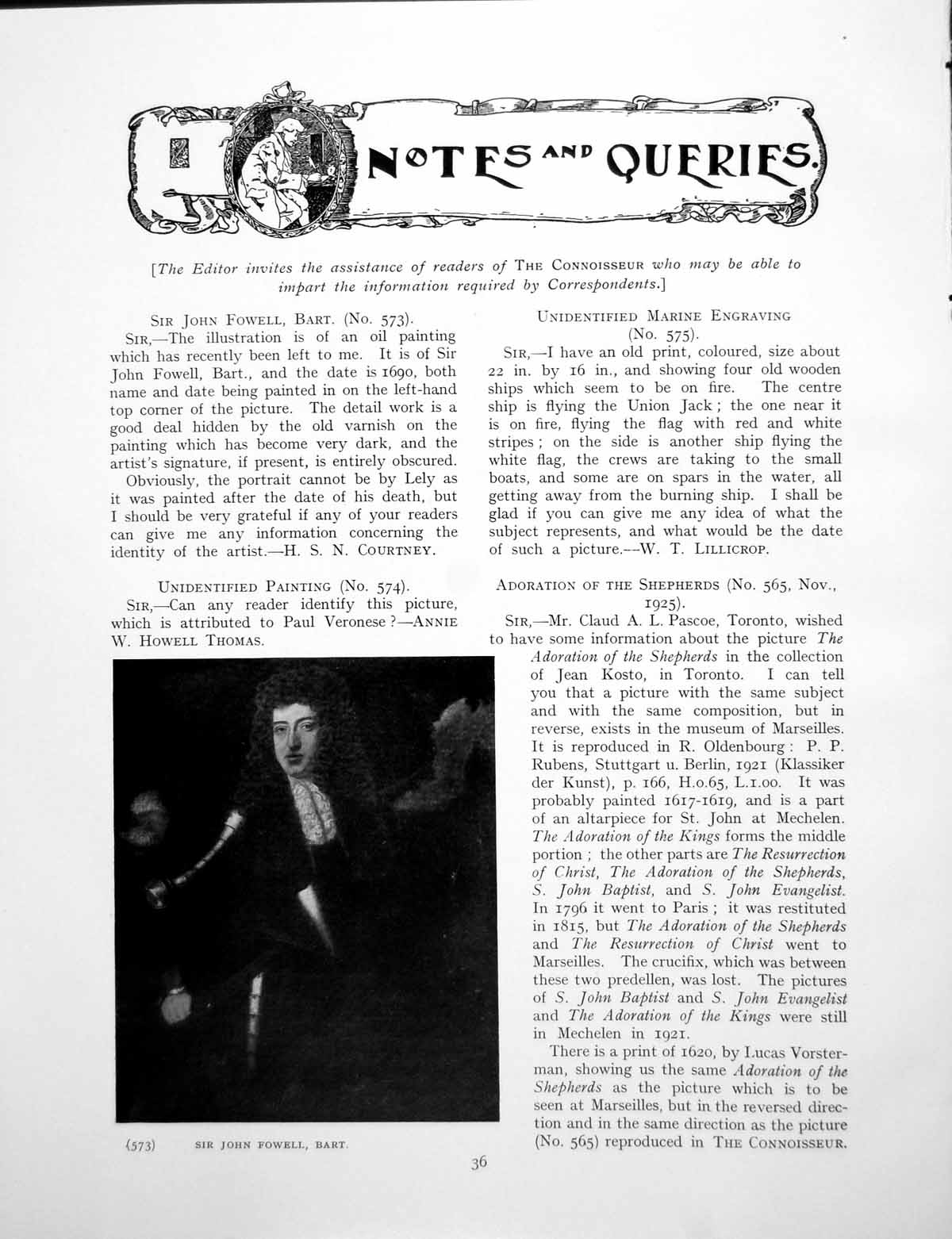 Old Notes Queries Sir John Fowell Unidentified PaintingsPages 1926