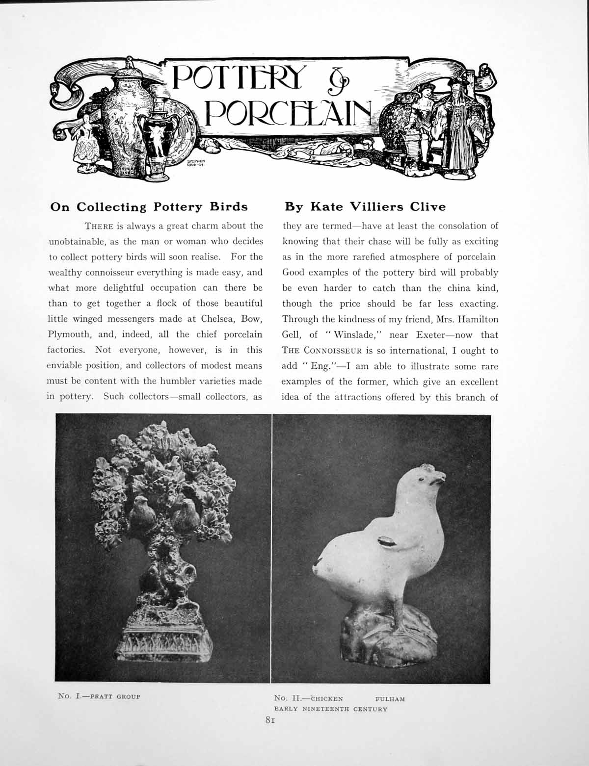 Antique Old Print On Collecting Pottery Birds Pratt Group ChickenPages 1926