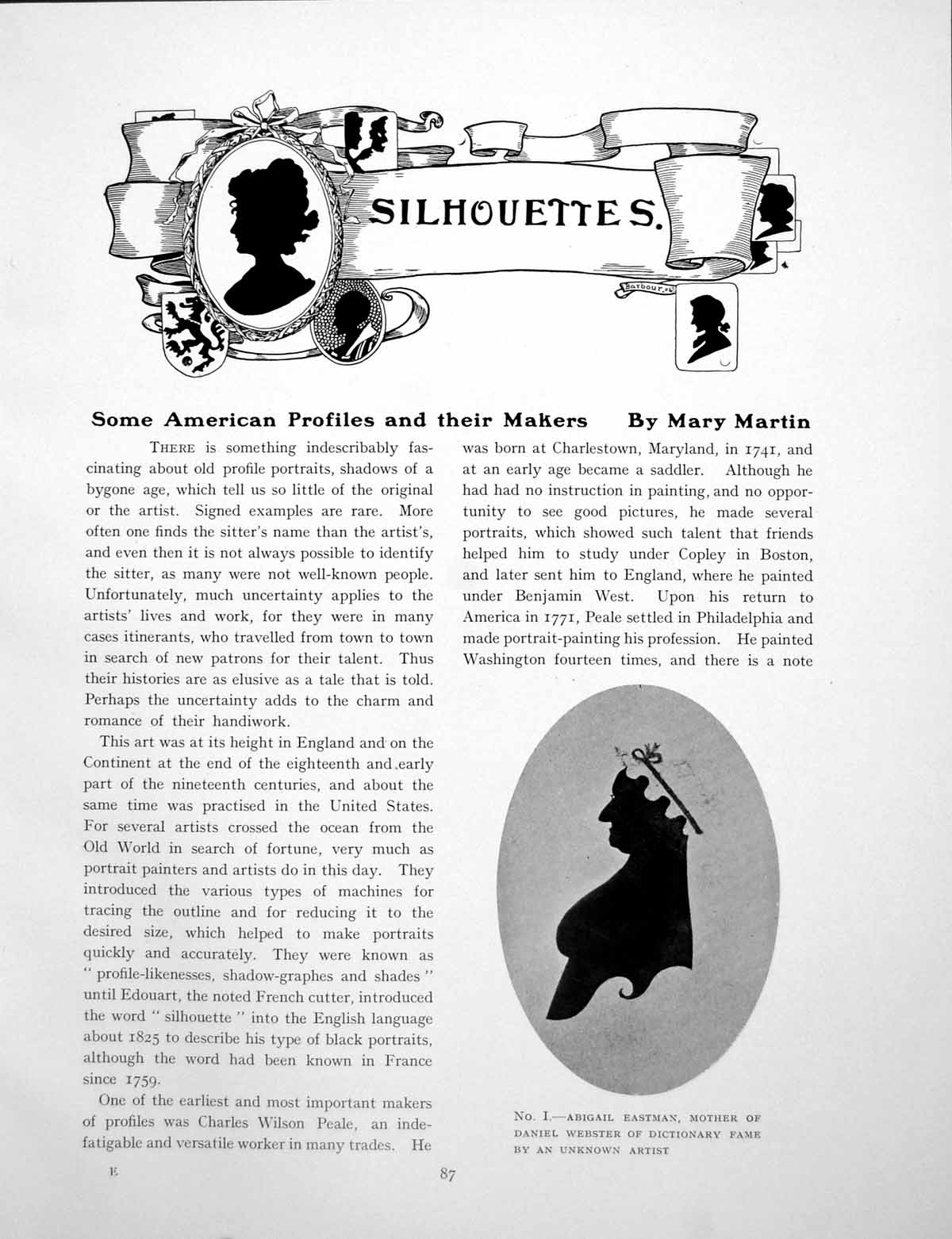 Antique Old Print Some American Profiles Their Makers SilhouettesPages 1926