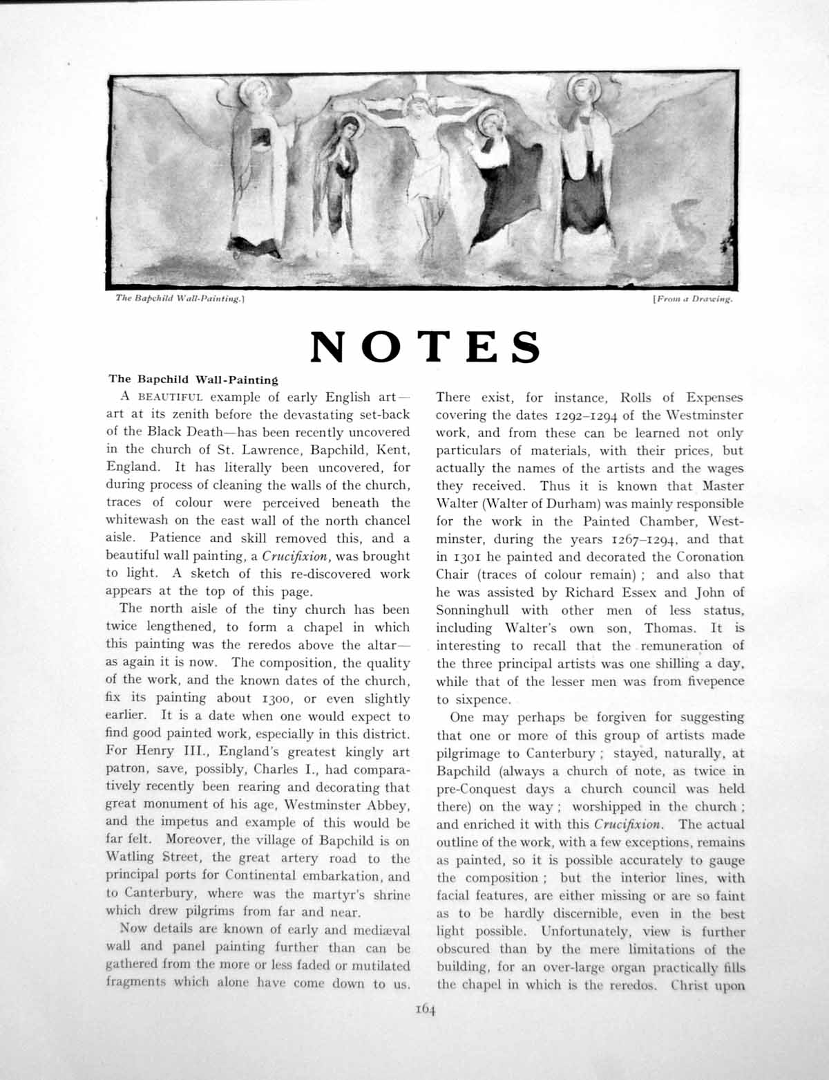 Antique Print Notes Bapchild Wall-Painting Justitia Carved OakPages 1926