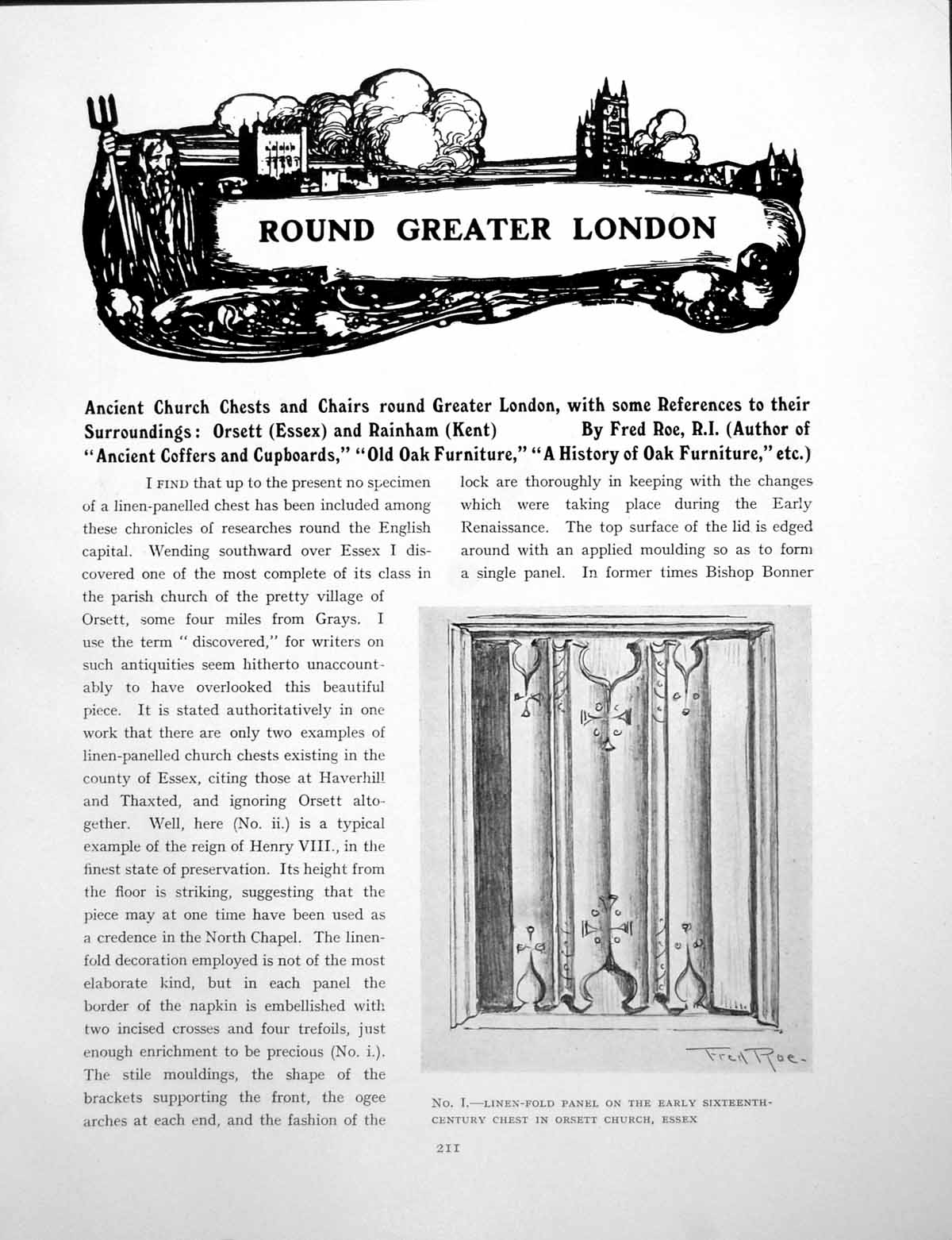 Antique Old Print Ancient Church Chests Greater London OrsettPages 1926