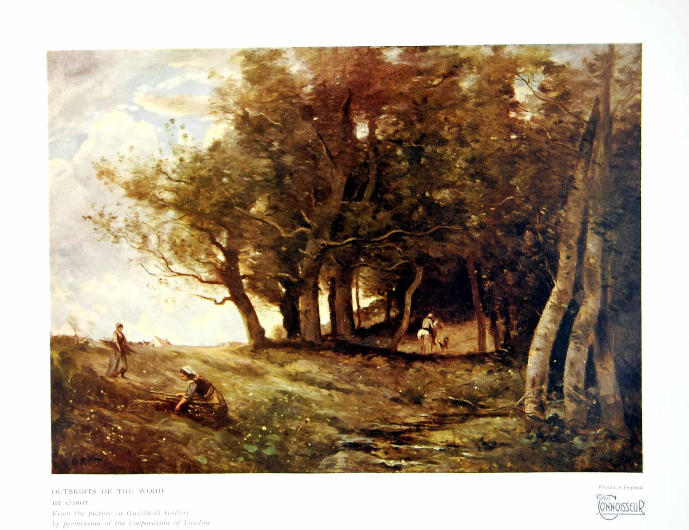 Antique Old Print Outskirts The Wood By Corot Women Collecting Sticks 1926 20th