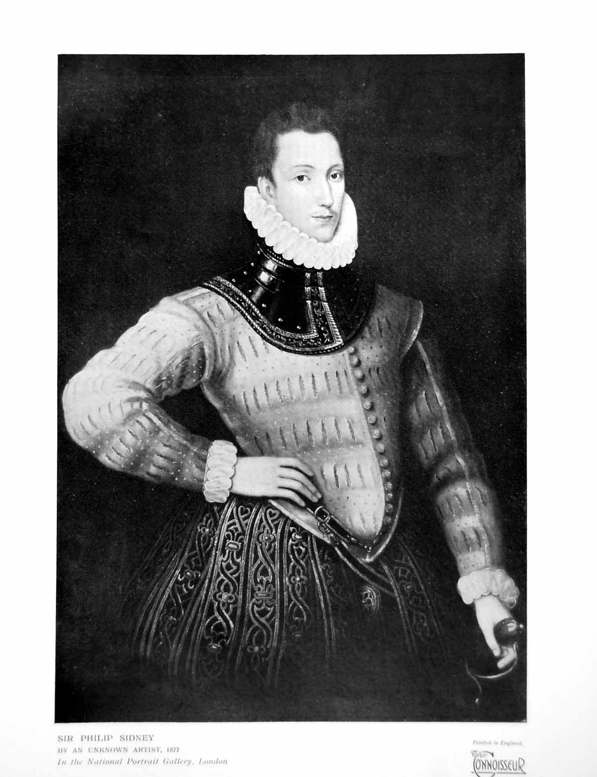 Old Print Sir Philip Sidney Unknown Artist National Portrait Gallery 1926 20th