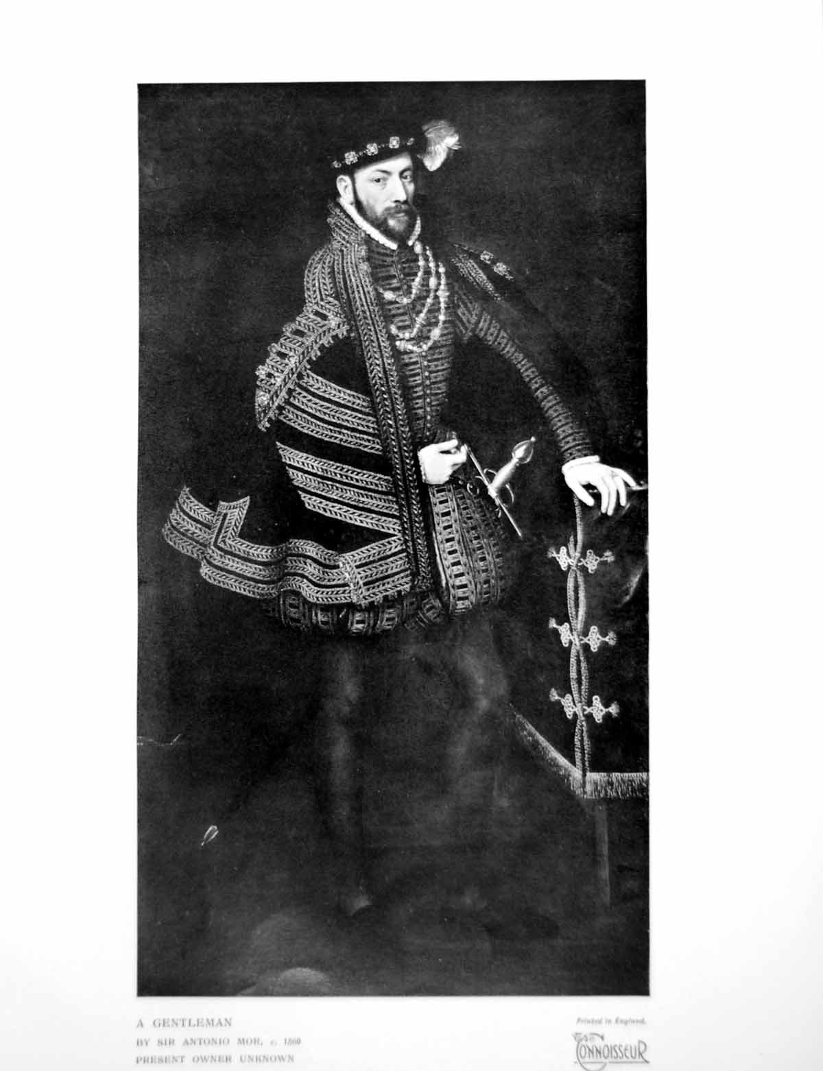 Antique Old Print A Gentleman By Sir Antonio Mor Present Owner Unknown 1926