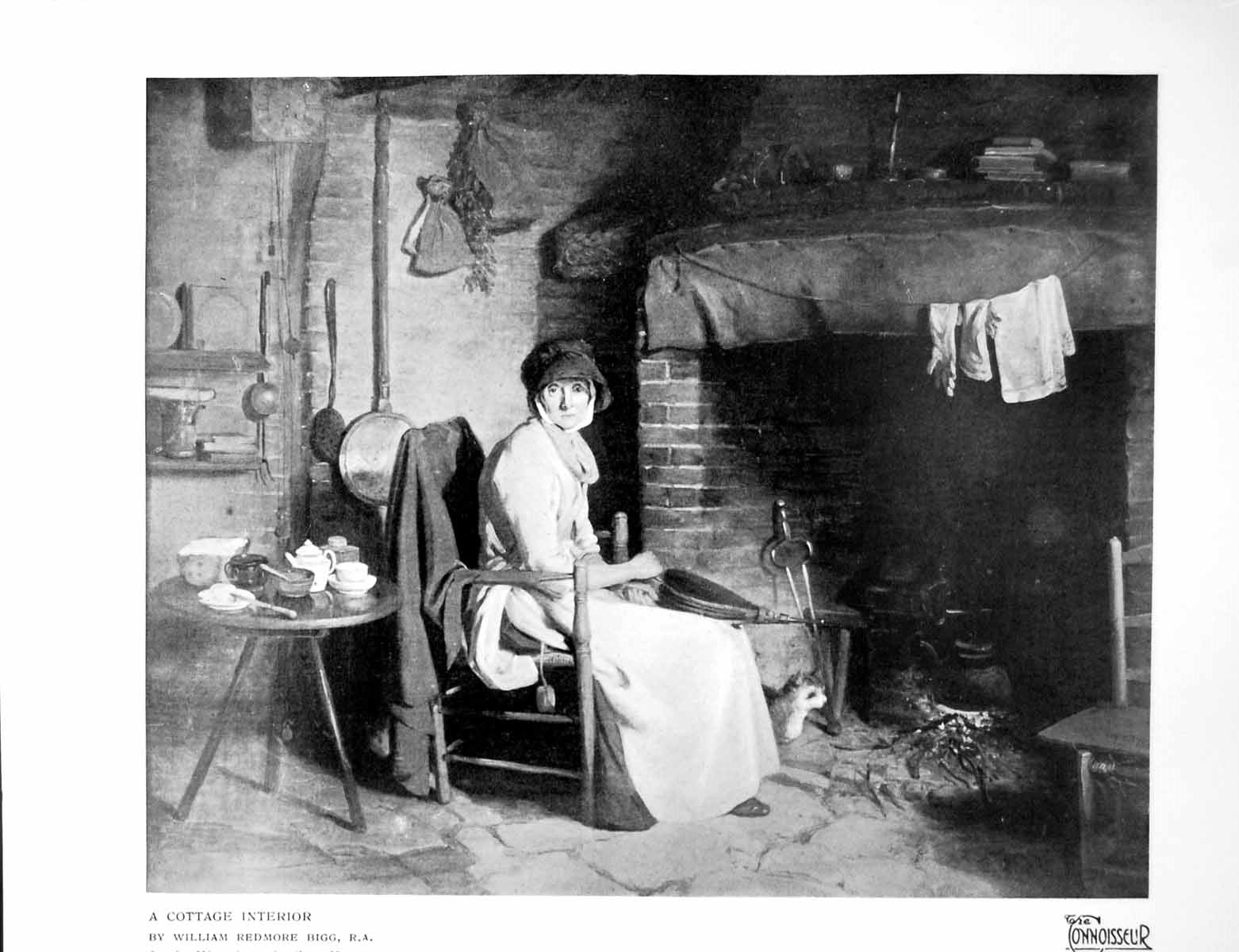 Old Print A Cottage Interior By William Redmore Biggg Ra V&A Museum 1926 20th