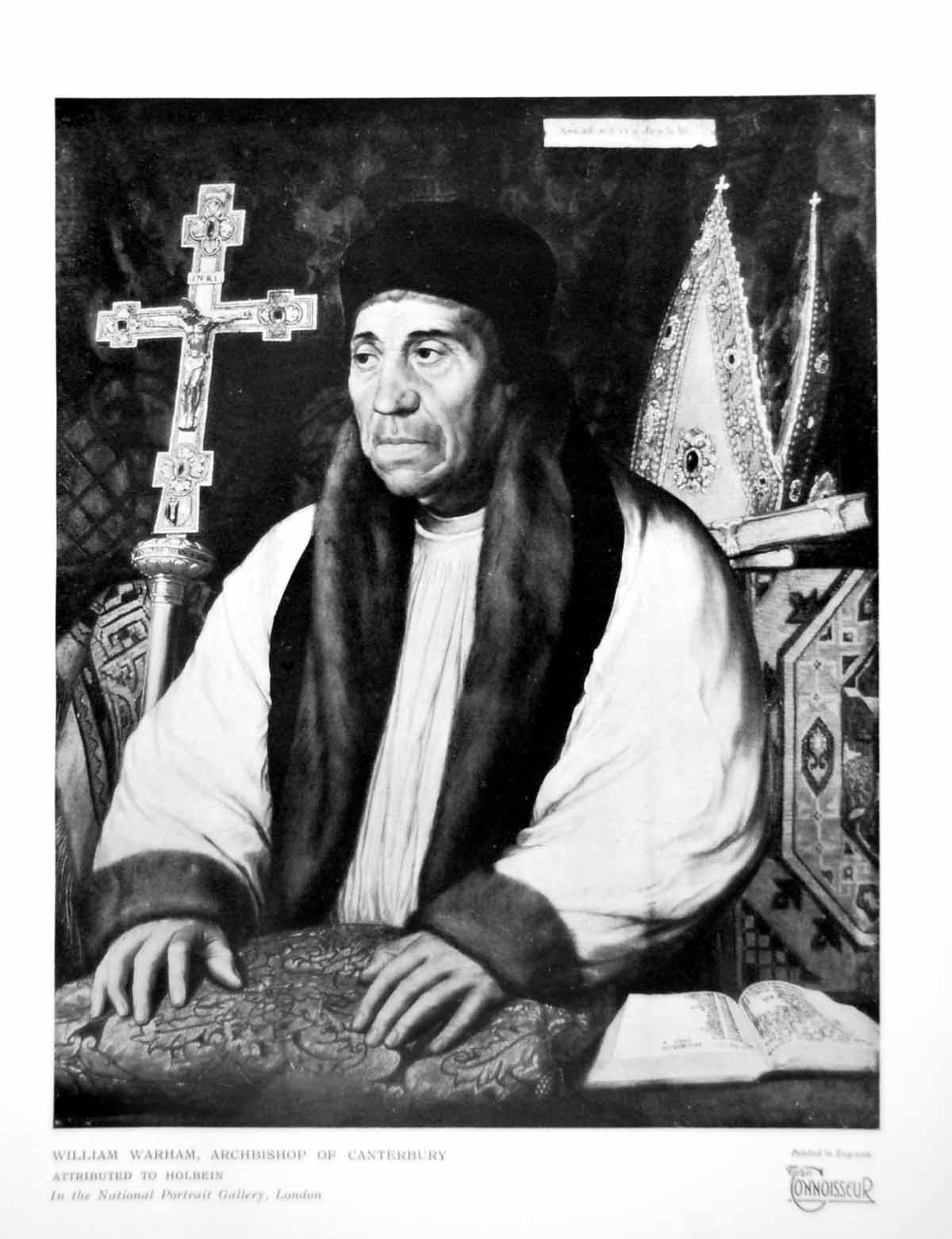 Antique Old Print Willim Warham Archbishop Canterbury Atrributed Holbein 1926