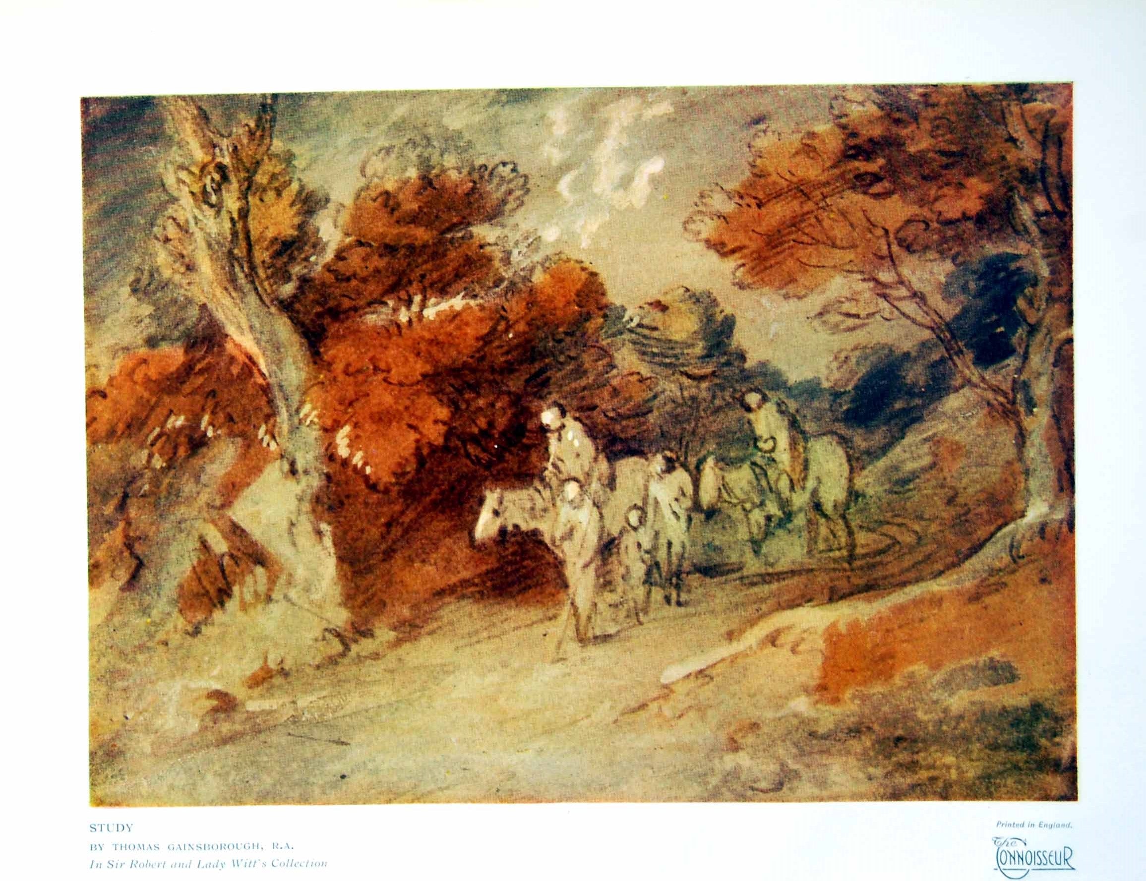 Antique Print Study By Thomas Gainsborough Country Lane People Horses 1926 20th