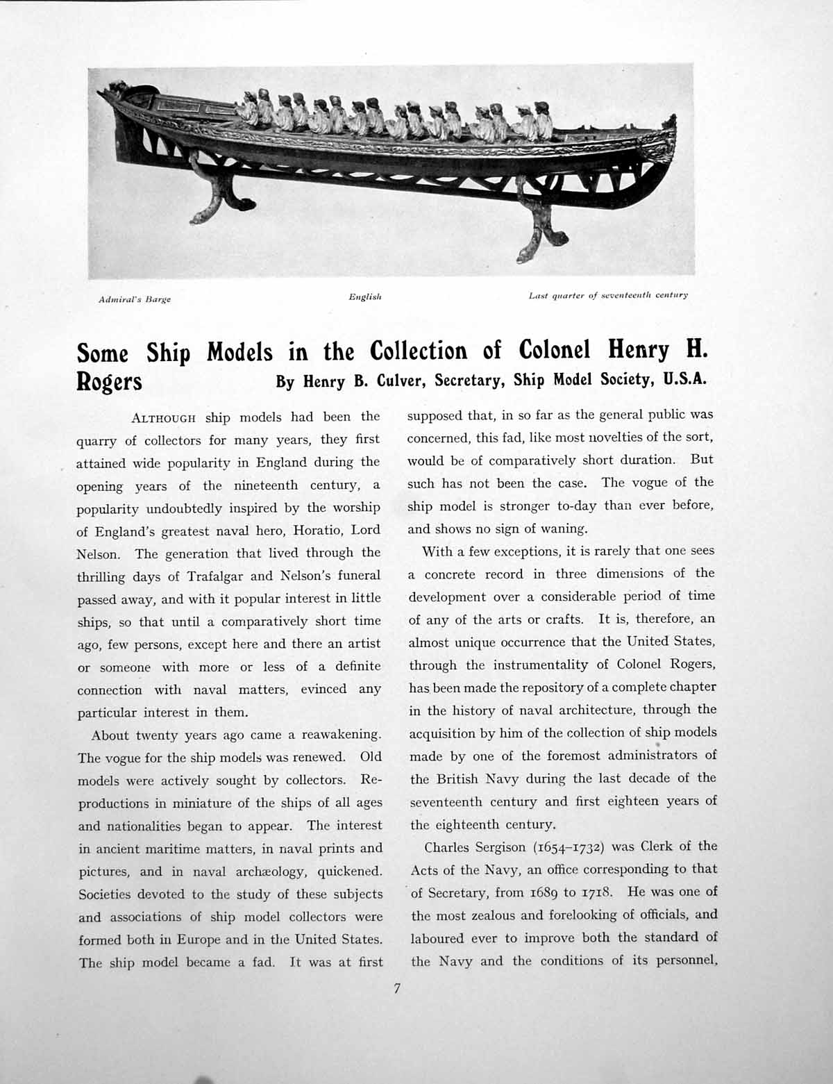 Antique Old Print Some Ship Models Collection Colonel H H RogersPages 192
