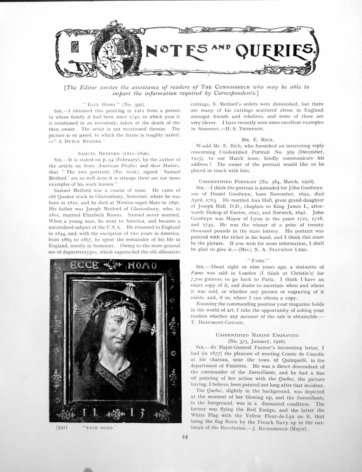 Antique Old Print Notes Queries Ecce Homo A Napoleonic ArmchairPage 1926