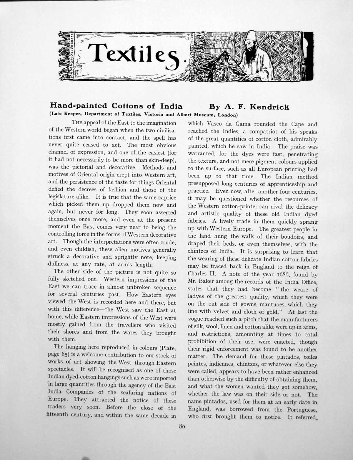 Old Vintage Print Hand-Painted Cottons India Chateau BorelyPages 1926