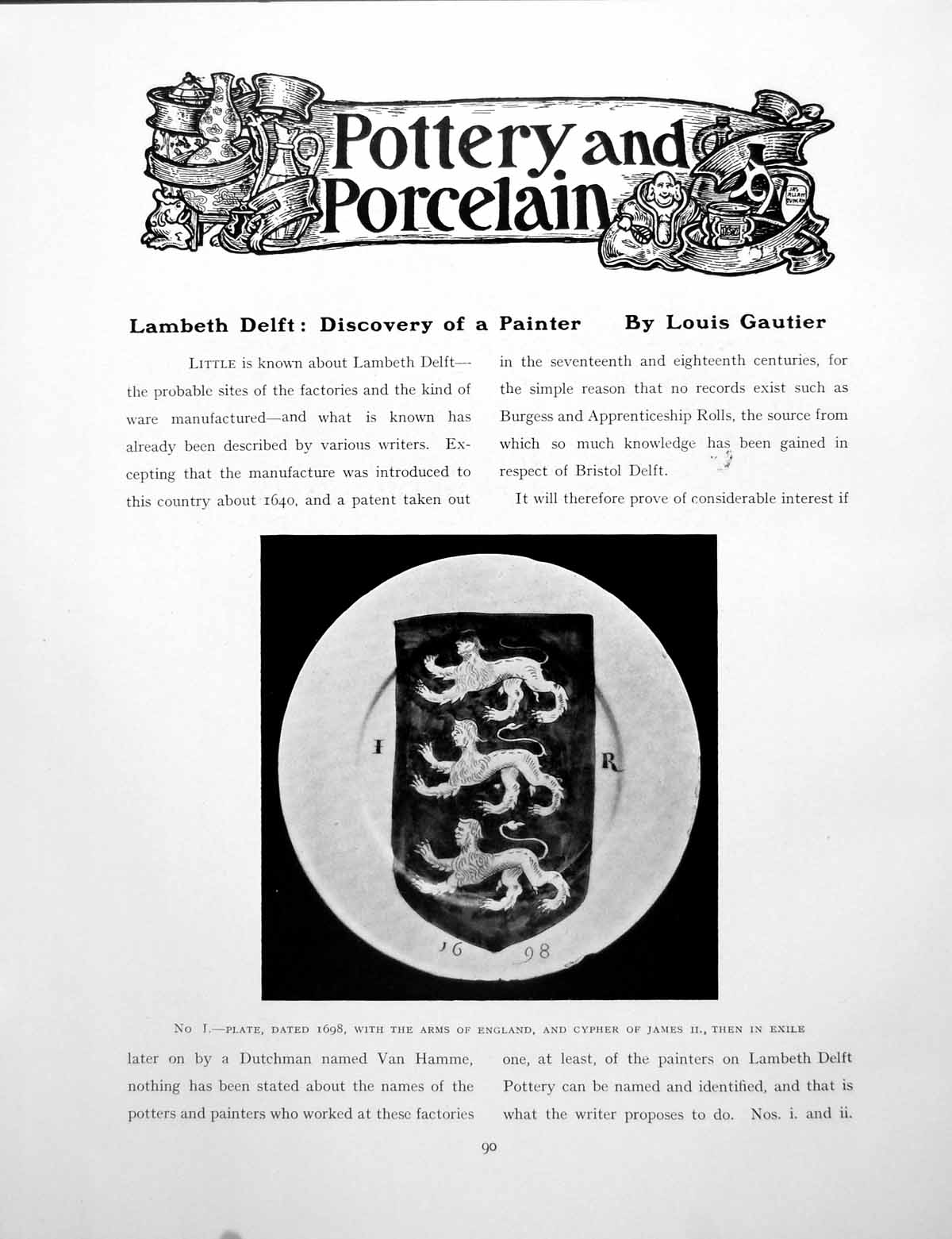Antique Old Print Lambeth Delft Discovery A Painter Arms EnglandPages 1926