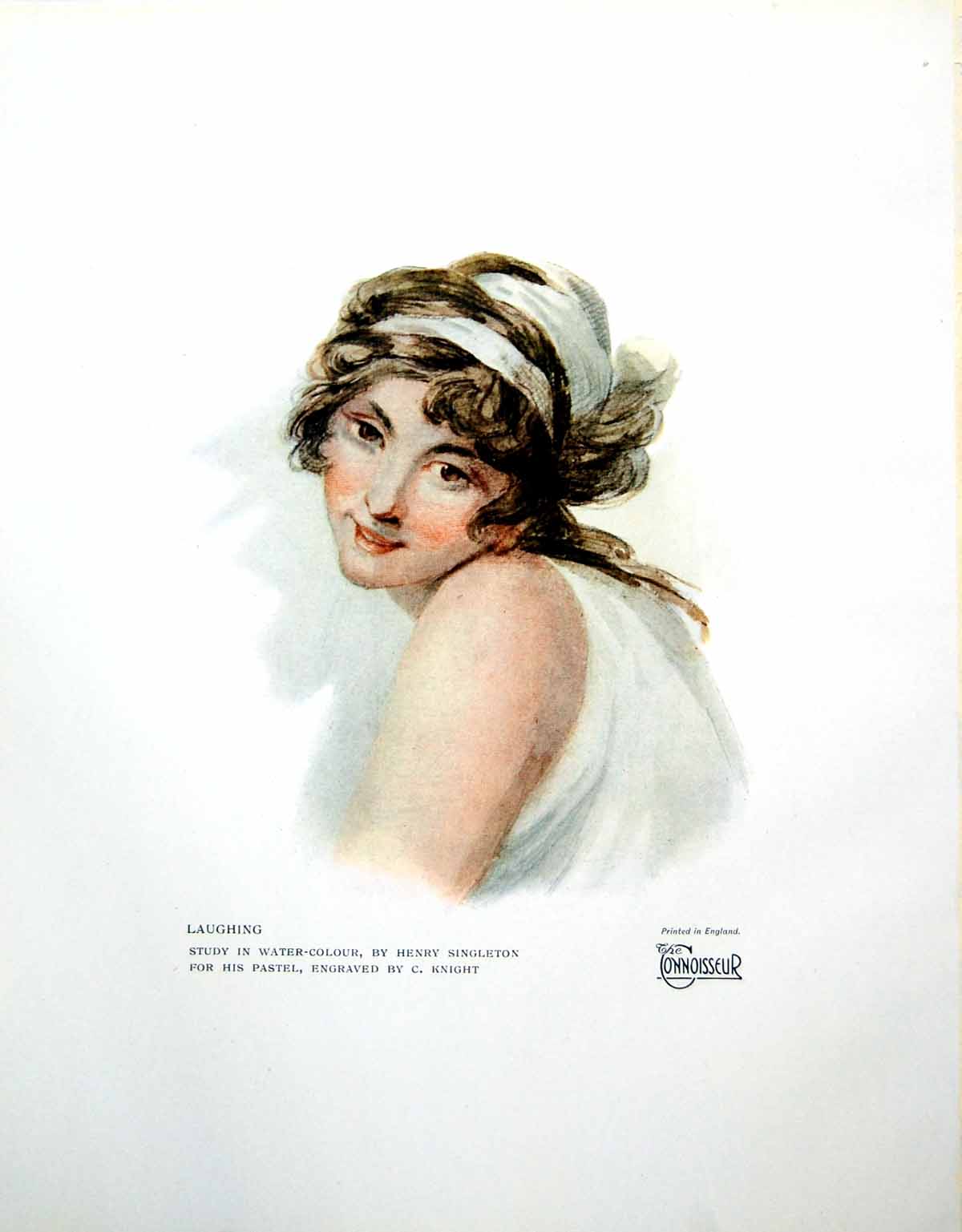 Old Vintage Print Laughing Study In Watercolour By Henry Singleton 1926 20th