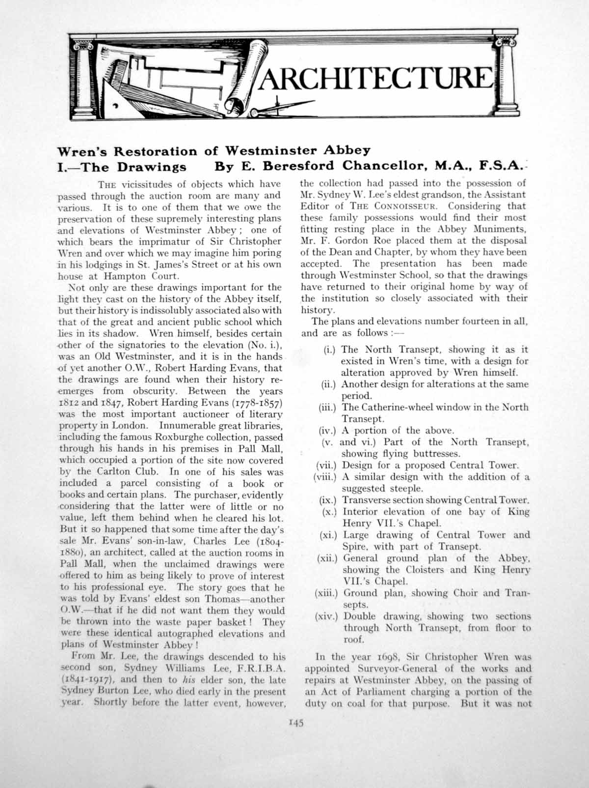Antique Print Wren'S Restoration Westminster Abbey I DrawingsPages 1927