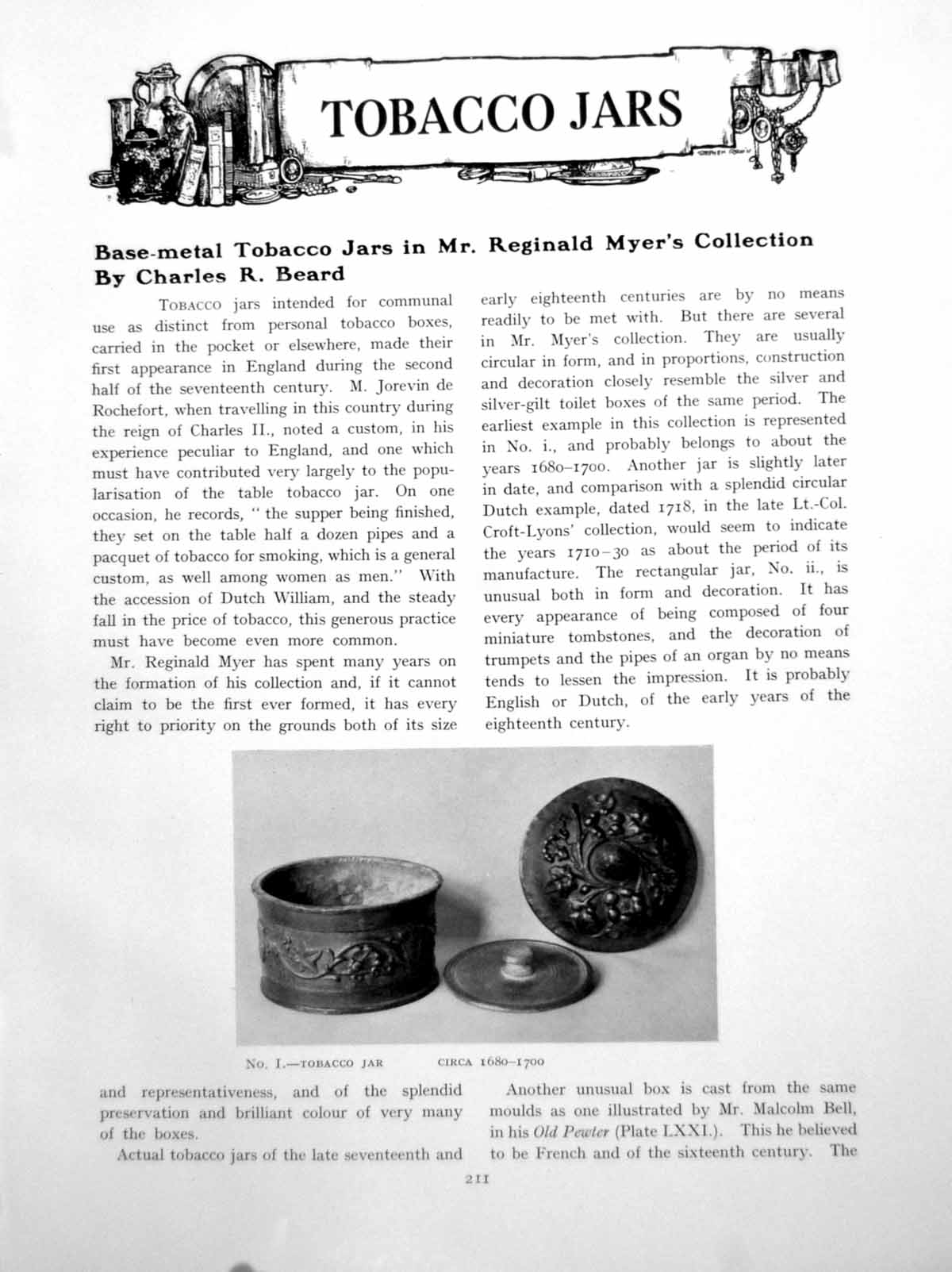 Old Print Base-Metal Tobacco Jars In Mr Reginald Myer'S CollPages 1927