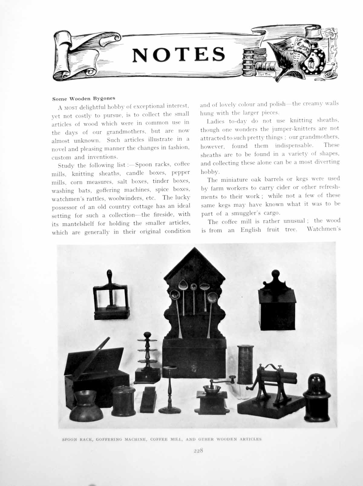 Antique Print Notes Some Wooden Bygones Spoon Rack Coffee MillPages 1927