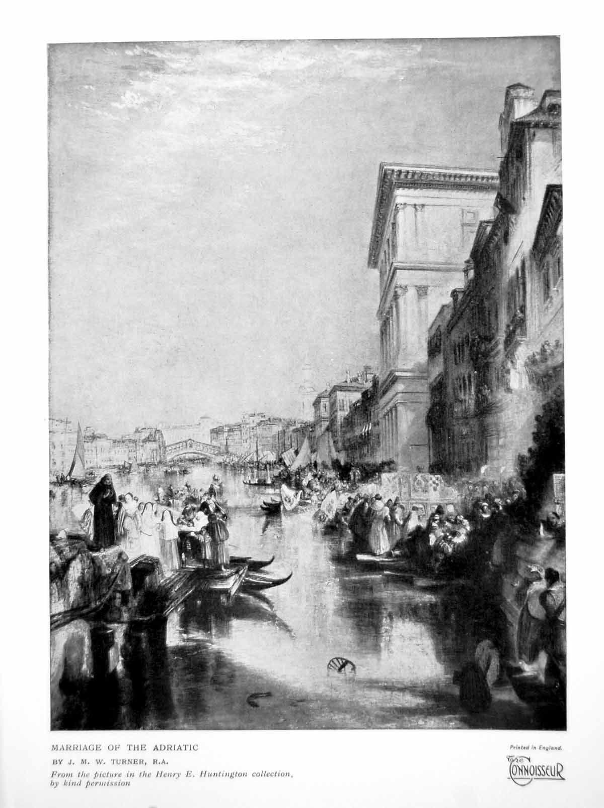 Antique Old Print Marriage The Adriatic Jmw Turner Boats Canal People 1927 20th