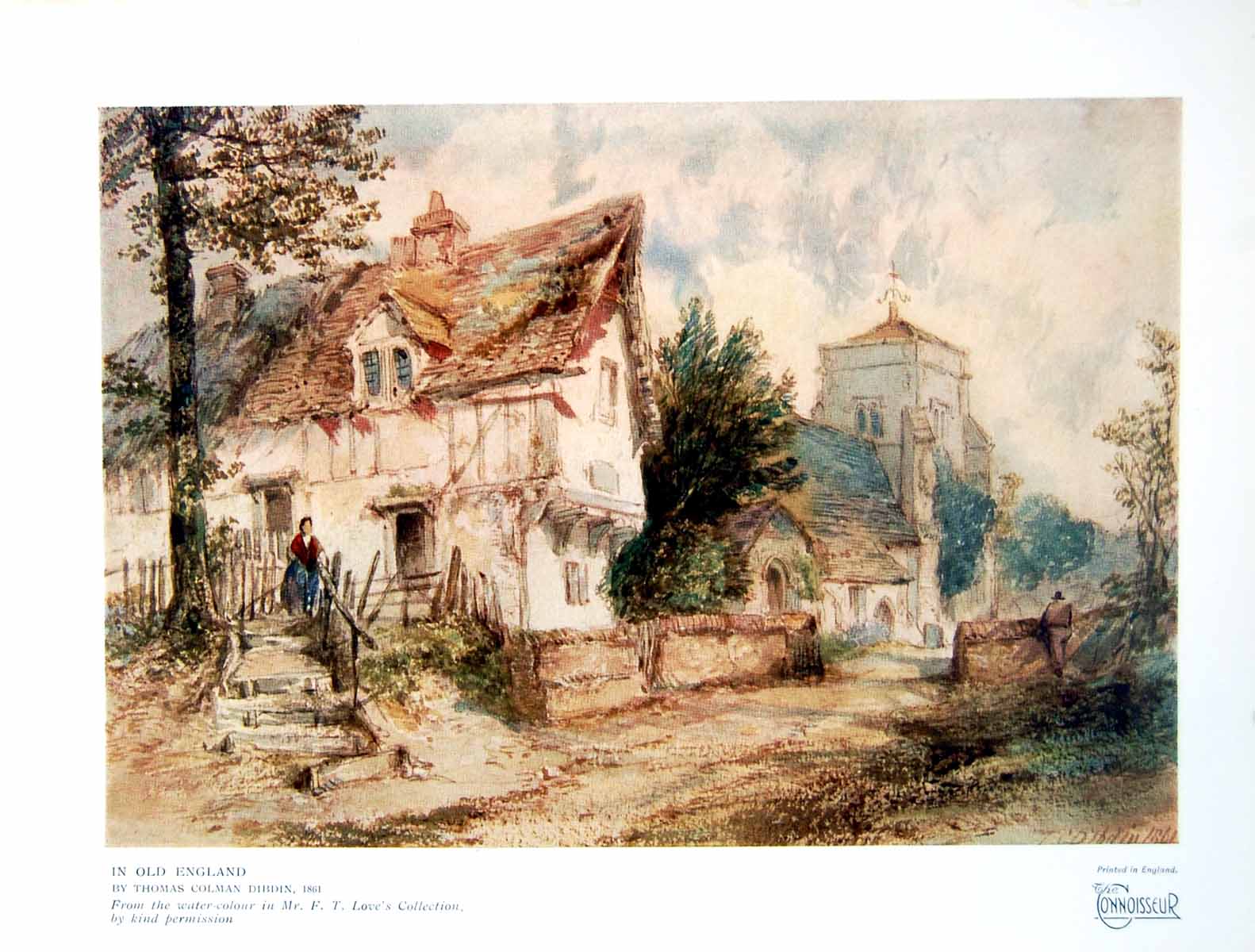 Antique Old Print In England By Thomas Colman Dibdin From Watercolour 1927 20th