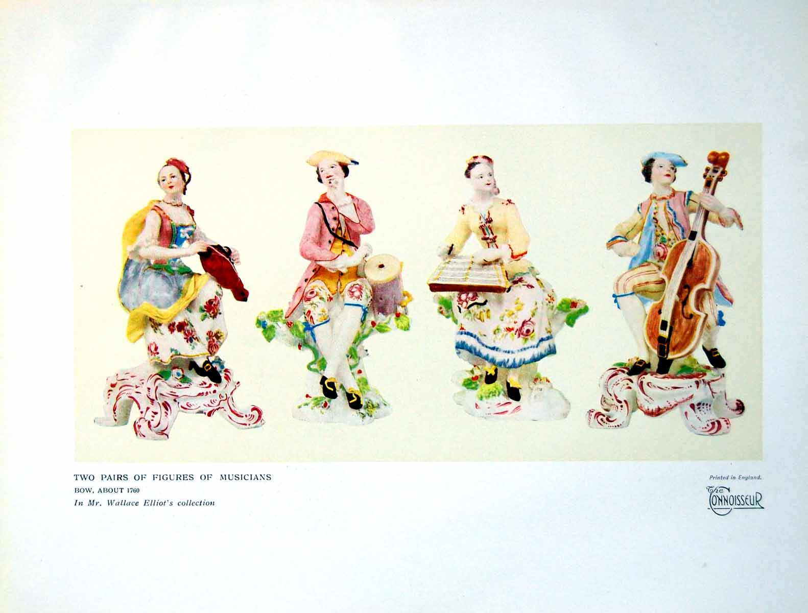 Original Old Vintage Print Two Pairs Figures Musicians Bow (About 1760) 1927