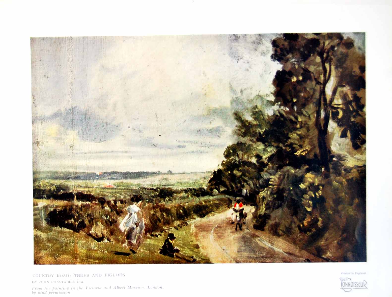 Original Old Vintage Print Country Road Trees And Figures John Constable 1927