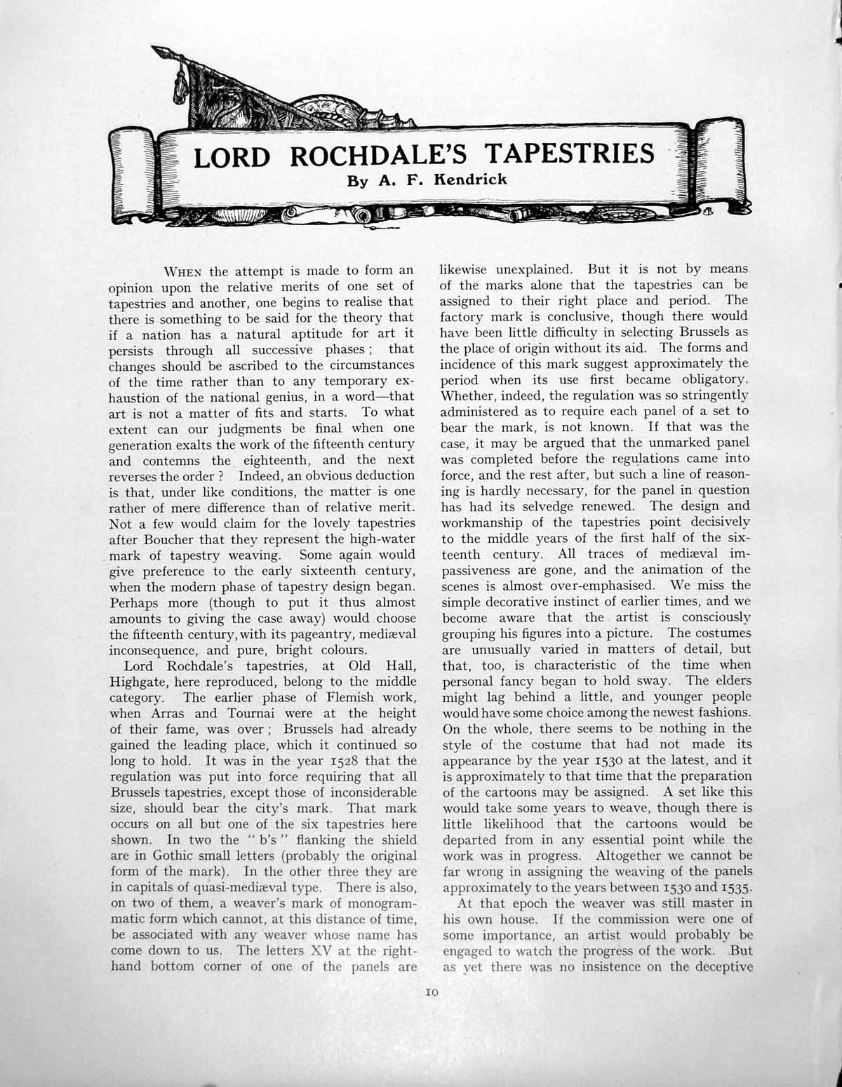 Antique Old Print Lord Rochdale'S Tapestries Despatch Proxy KingPages 1928