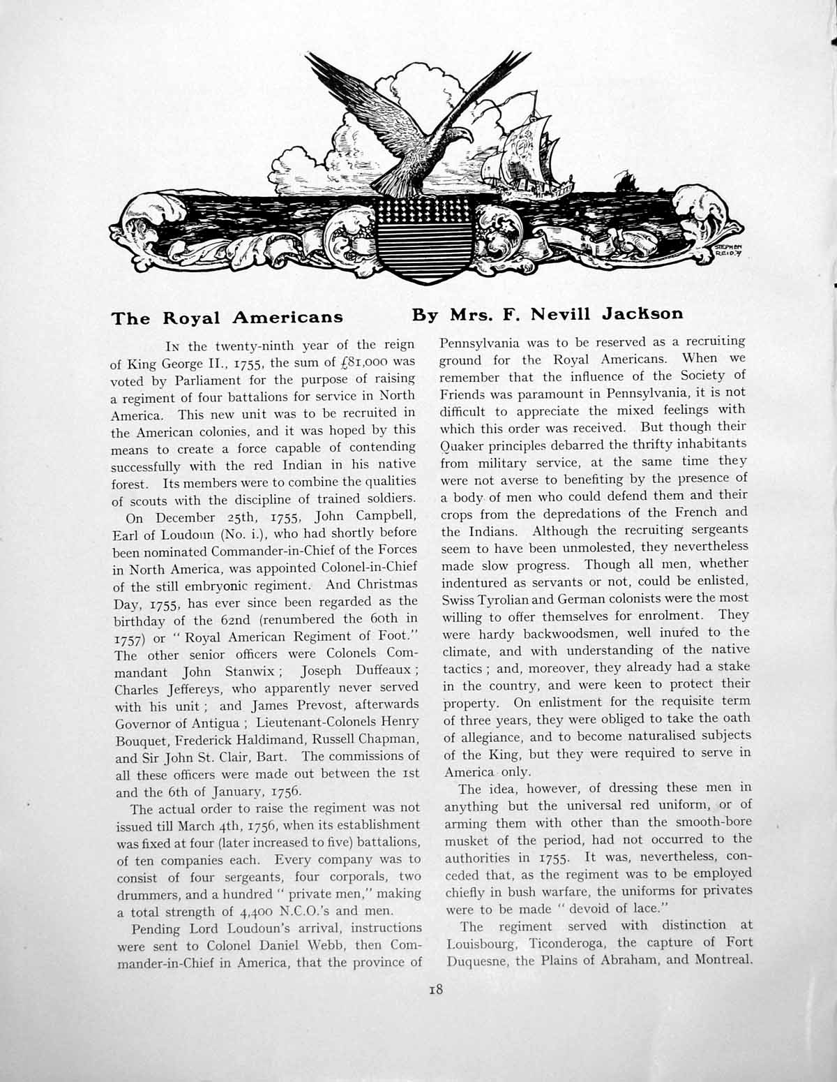 Antique Old Print The Royal Americans John Campbell Earl LoudounPages 1928