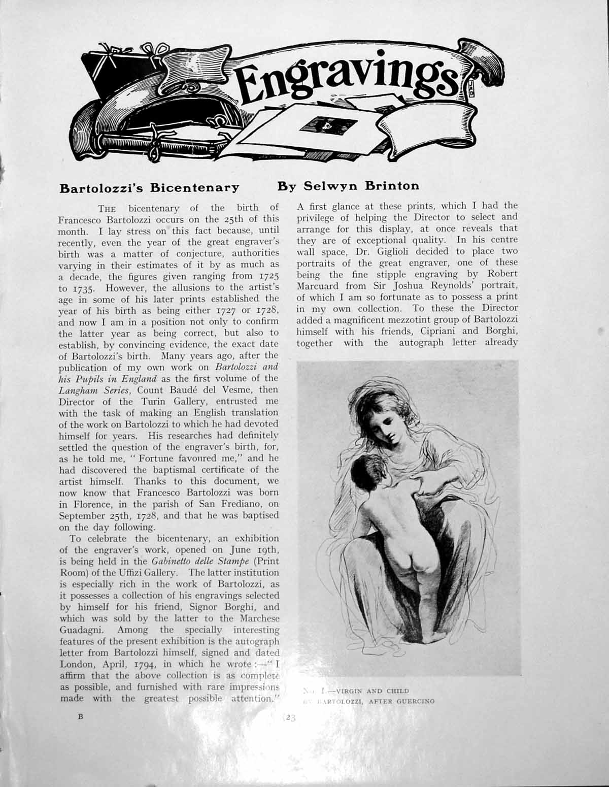 Old Print Bartolozzi'S Bicentenary Virgin Child Lord ThurlowPages 1928