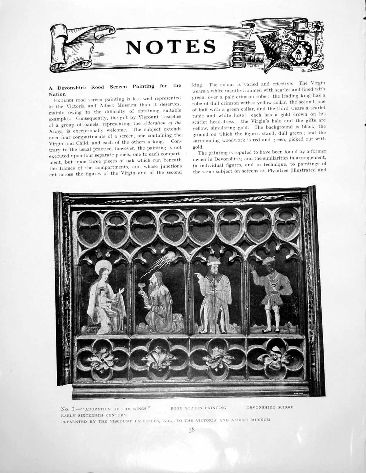 Old Print Devonshire Rood Screen Painting Shiva Durga IndianPages 1928