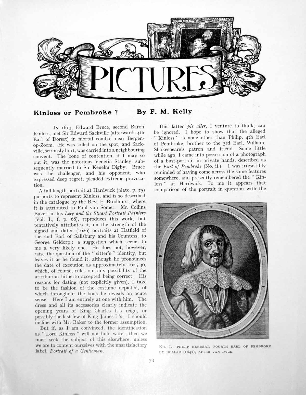 Antique Old Print Kinloss Or Pembroke? Philip Herbert Fourth EarlPages 1928