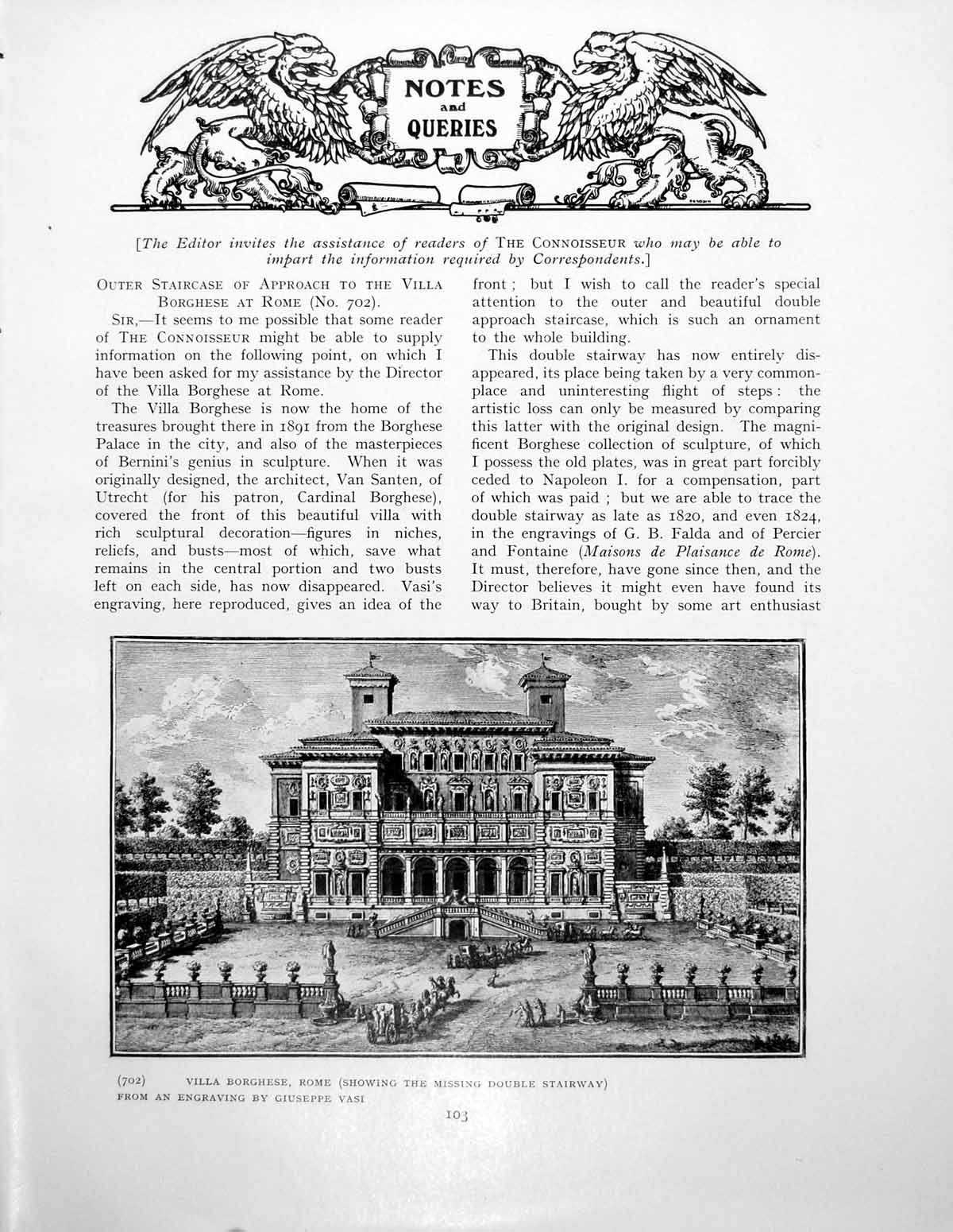 Old Vintage Print Villa Borghese Rome Venus And Cupids NotesPages 1928