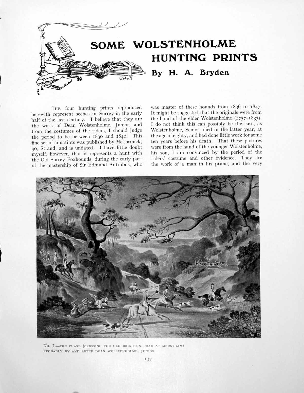 Antique Old Print Some Wolstenholme Hunting The Chase Full CryPages 1928