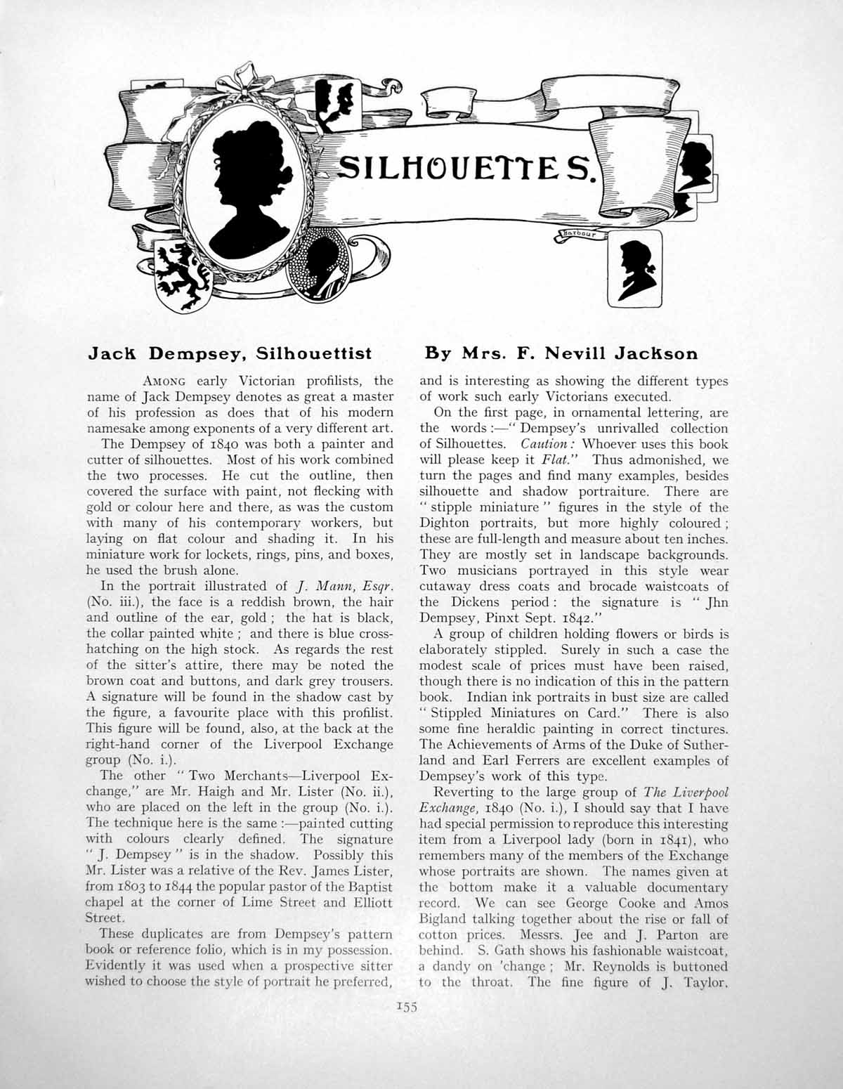 Antique Old Print Jack Dempsey Silhouettist Two Merchants LadyPages 1928