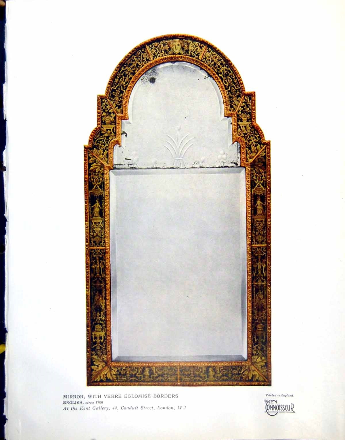 Old Vintage Print Mirror With Verre Eglomise Borders English C 1700 1928