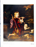 Antique Old Print Boy With Bow And Arrows By Nicolas Maes Kneeling Dog 1928