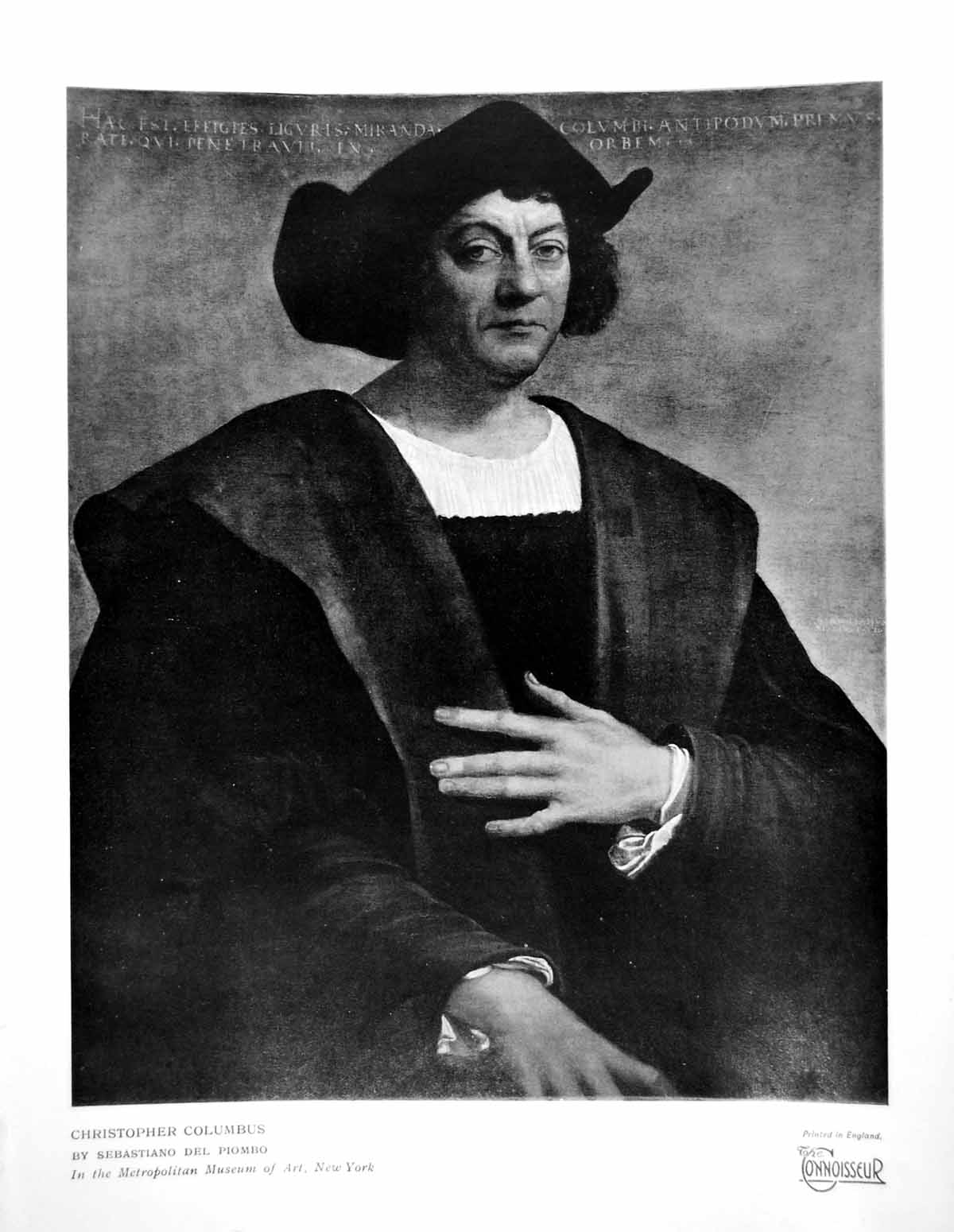 Antique Old Print Christopher Columbus By Sebastiano Del Piombo Portrait 1928