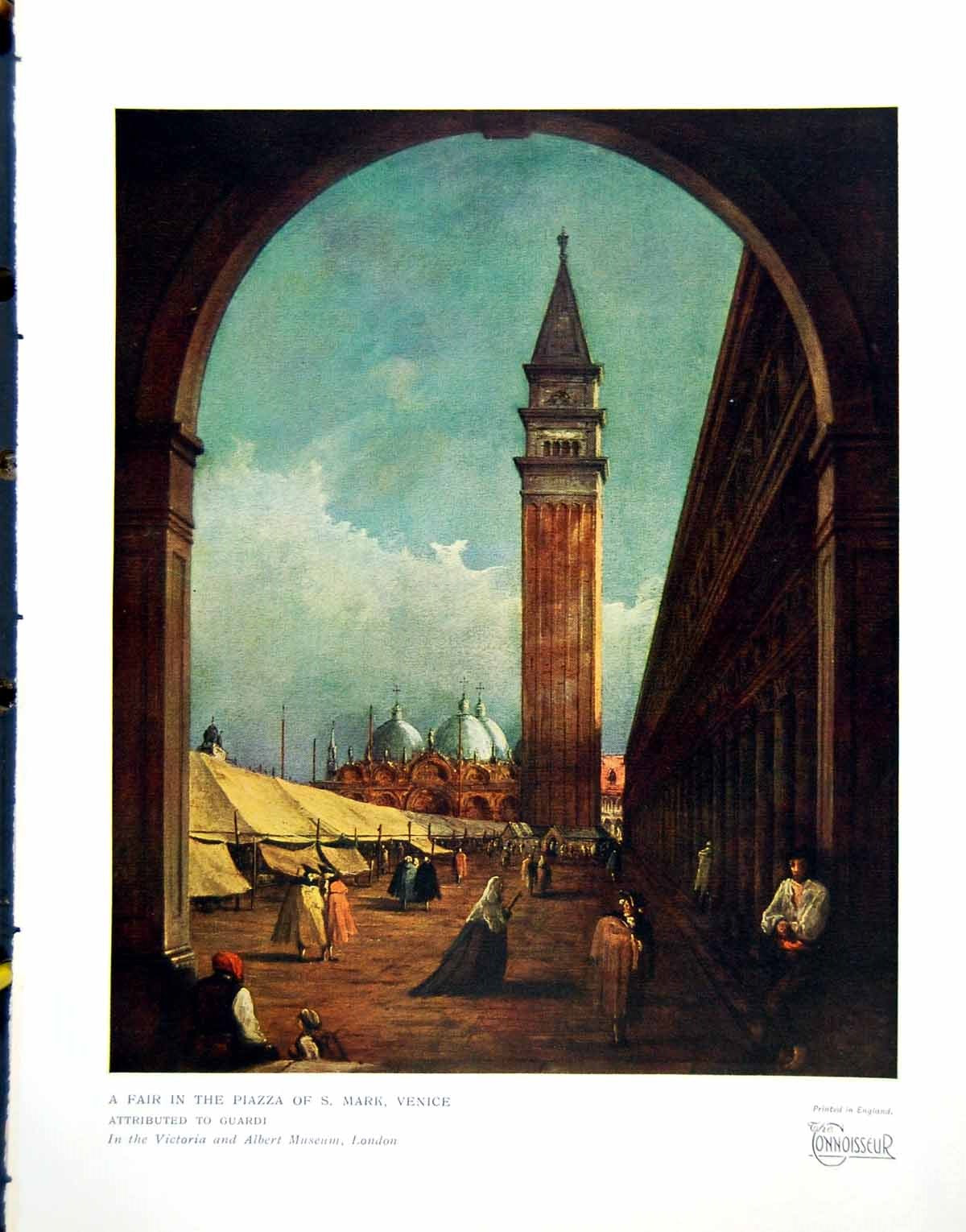 Antique Old Print A Fair In The Piazza S. Mark Venice Attributed Guardi 1928